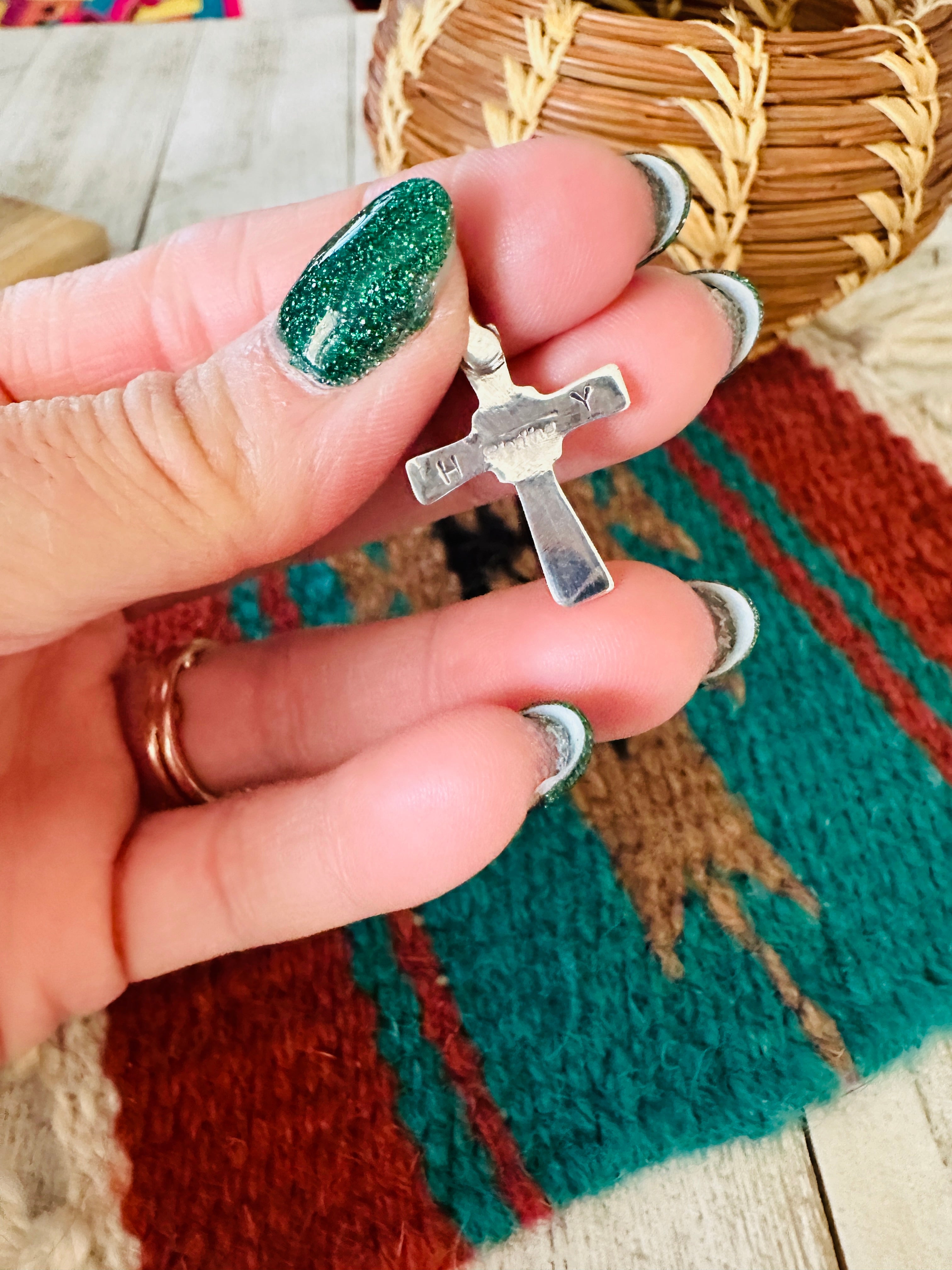 Handcrafted Black Onyx & Sterling Silver Cross Pendant CR29