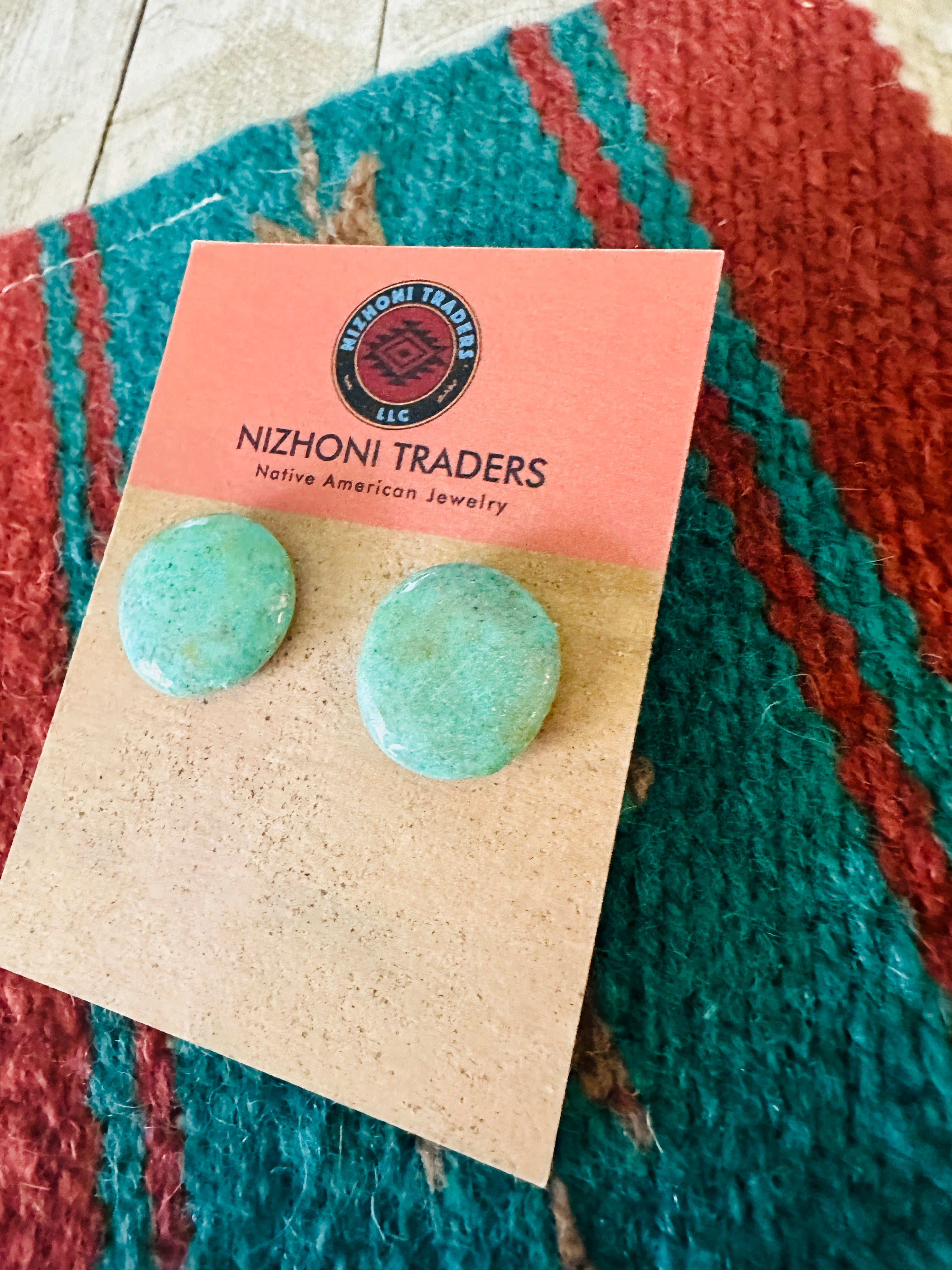 Handcrafted Sterling Silver & Turquoise Circle Slab Stud Earrings