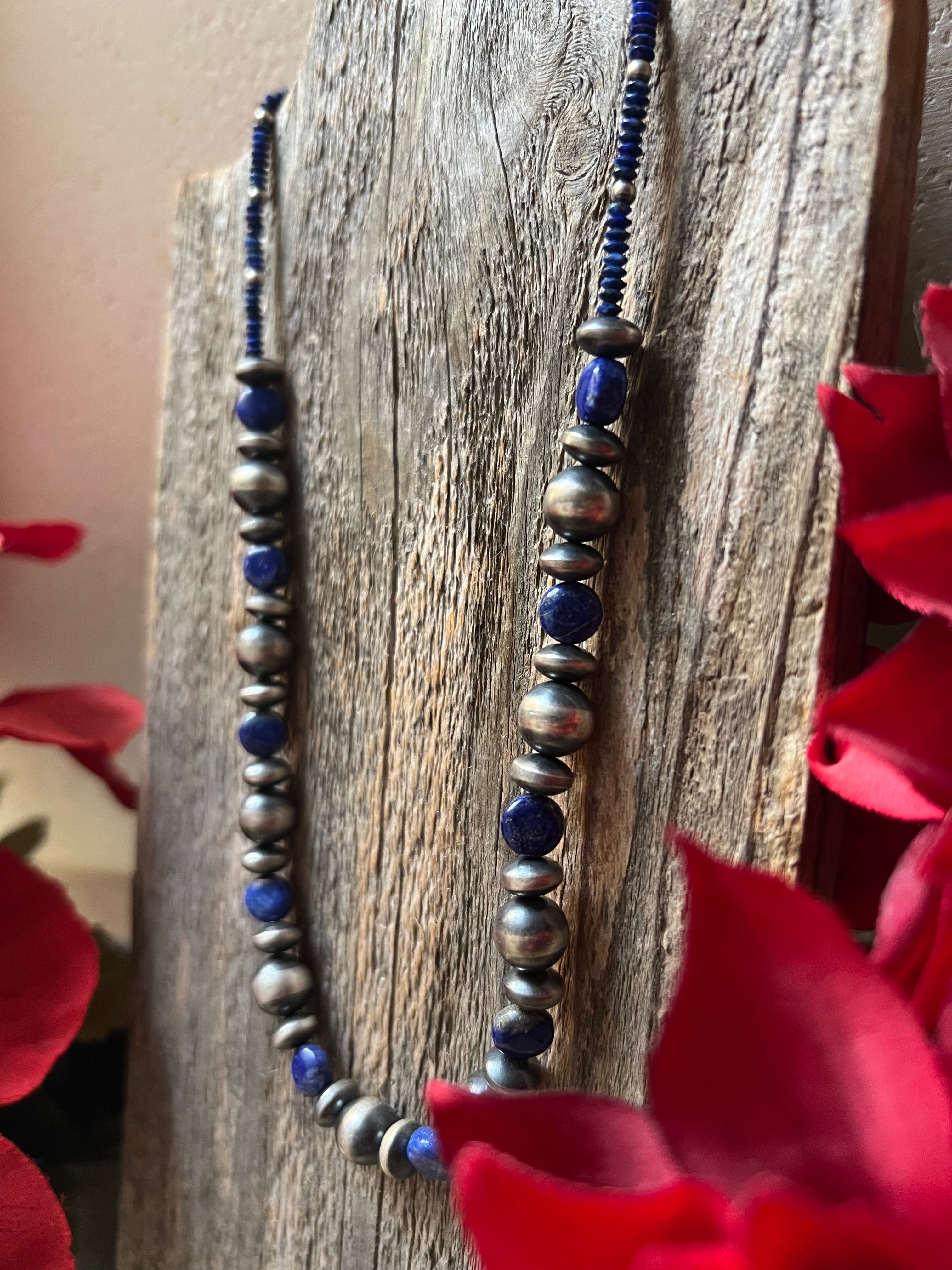 Handmade Lapis & Sterling Silver Beaded Necklace