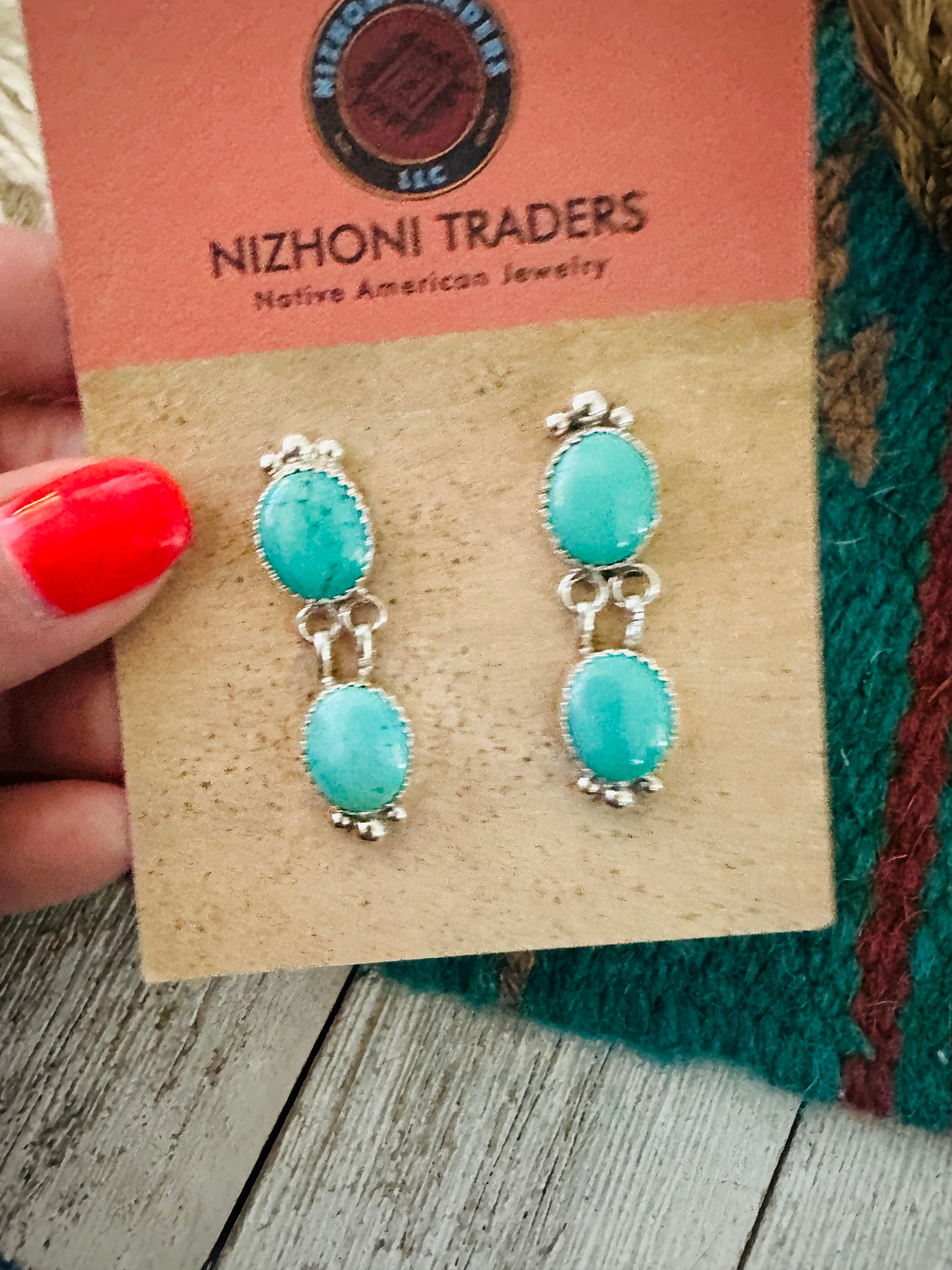 Navajo Turquoise & Sterling Silver Dangle Earrings