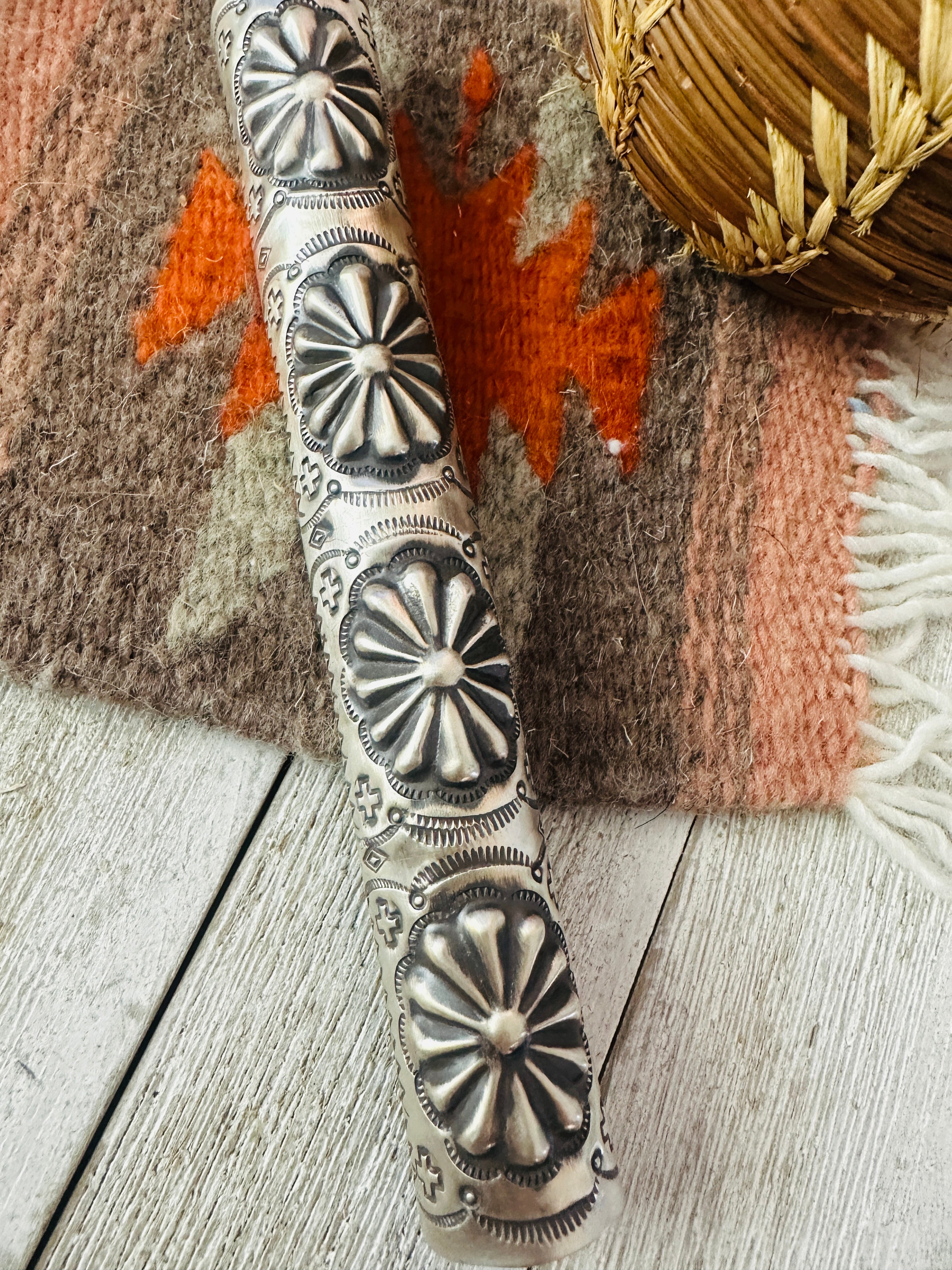 Handcrafted Turquoise & Sterling Silver Hand Stamped Ponytail Accessory