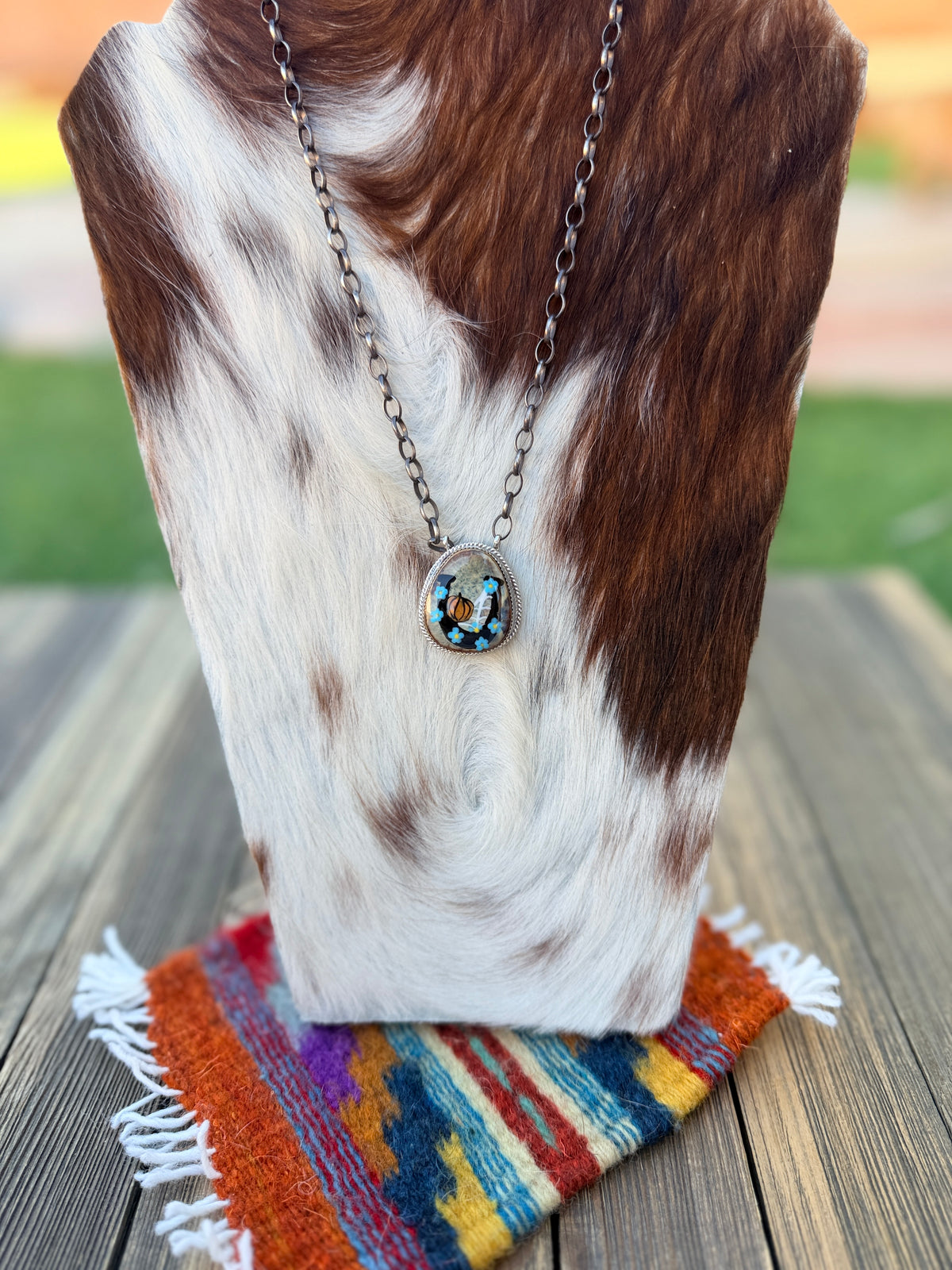 ~*Halloween Collection*~ Handmade Sterling Silver & Jasper Painted Pumpkin Necklace