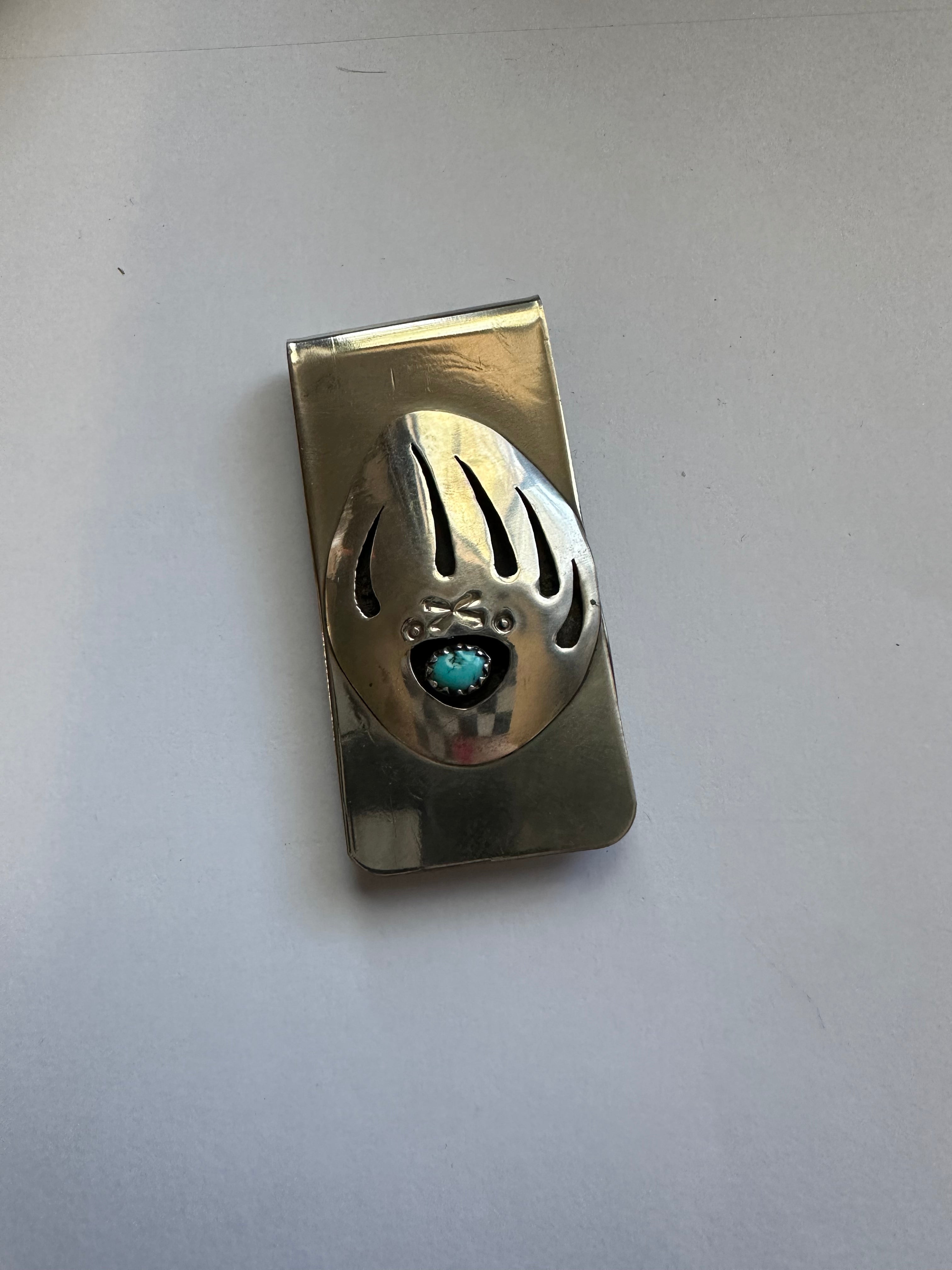 Handcrafted Turquoise & Sterling Silver Bear Paw Money Clip