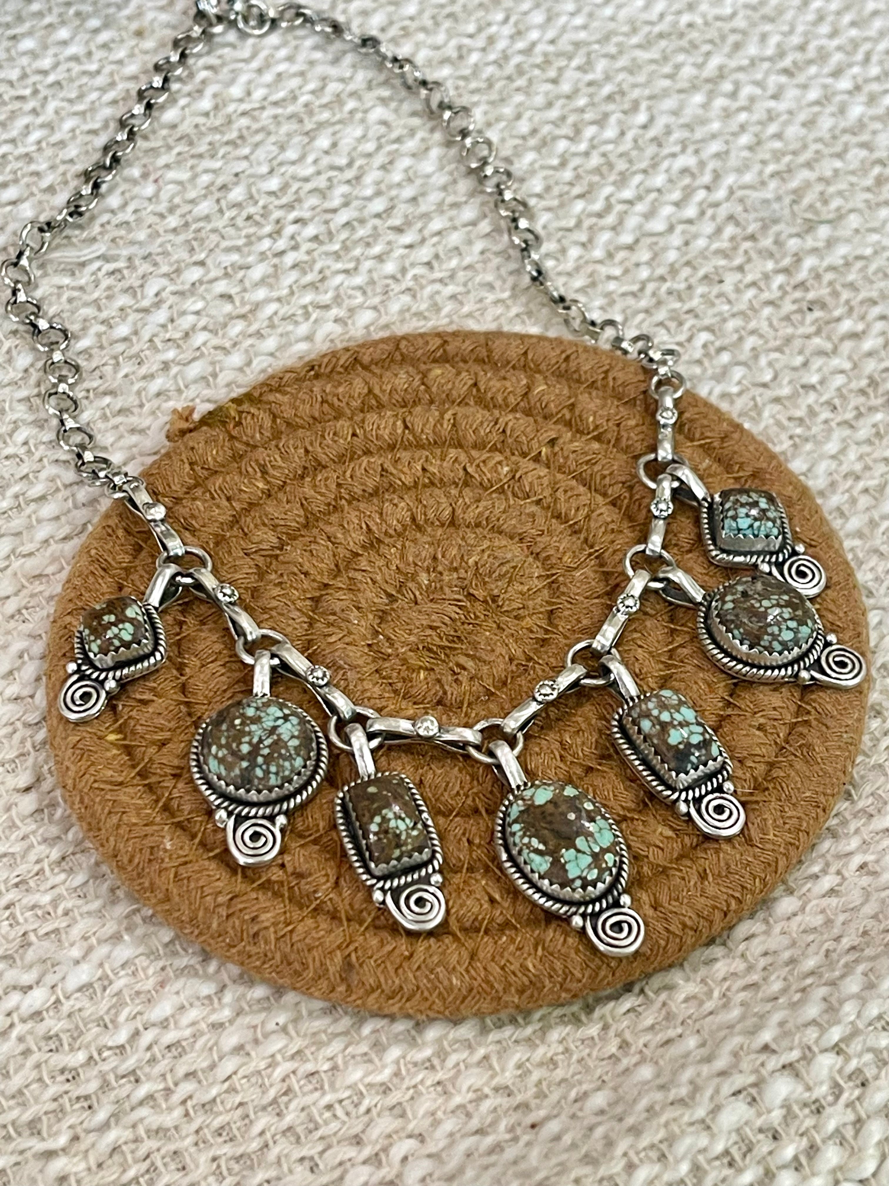 Handmade Sterling Silver Number 8 Turquoise Necklace with Signed Nizhoni