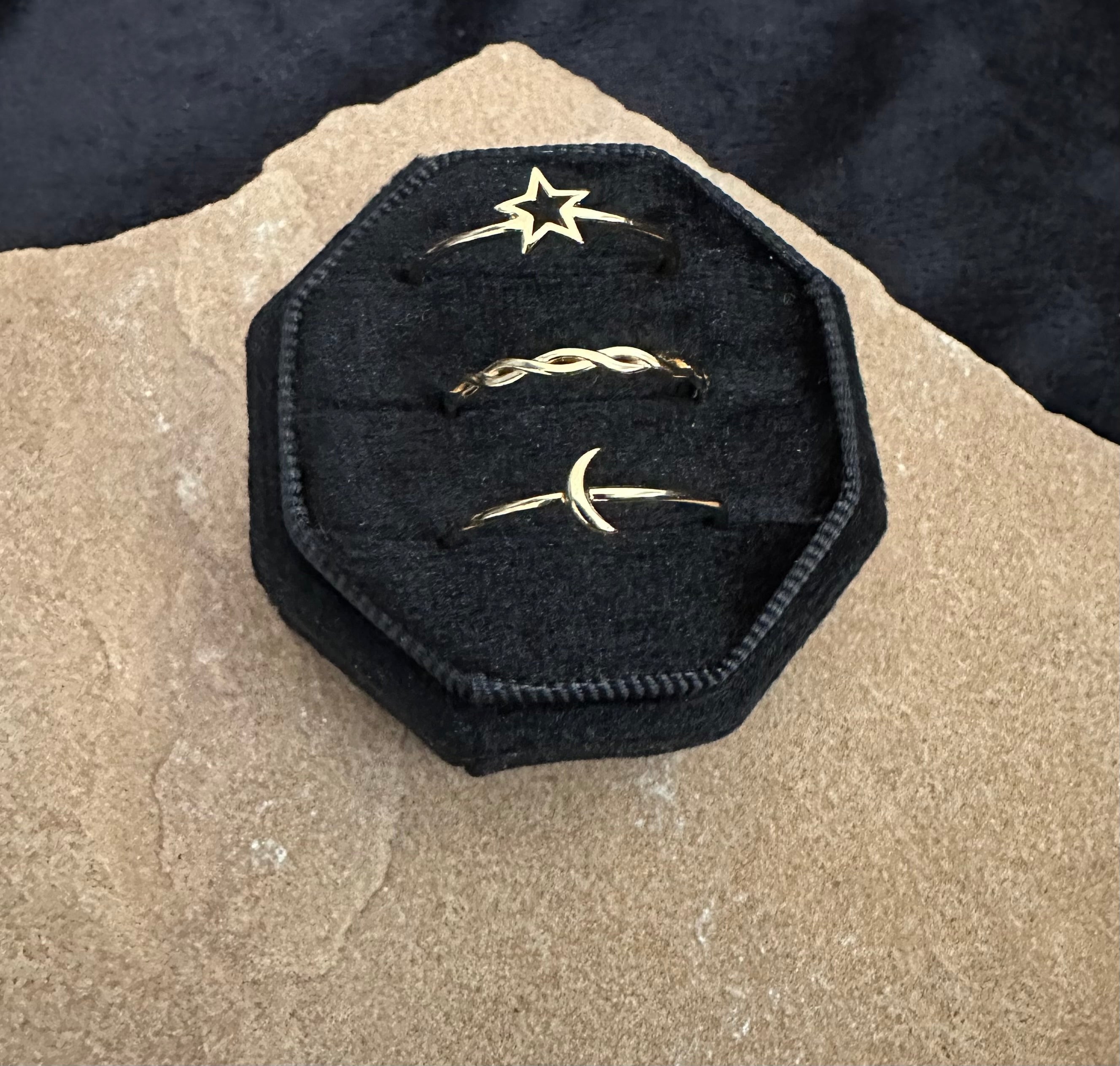 Sterling Silver Gold Plated Celestial Stacking Ring Set of 3