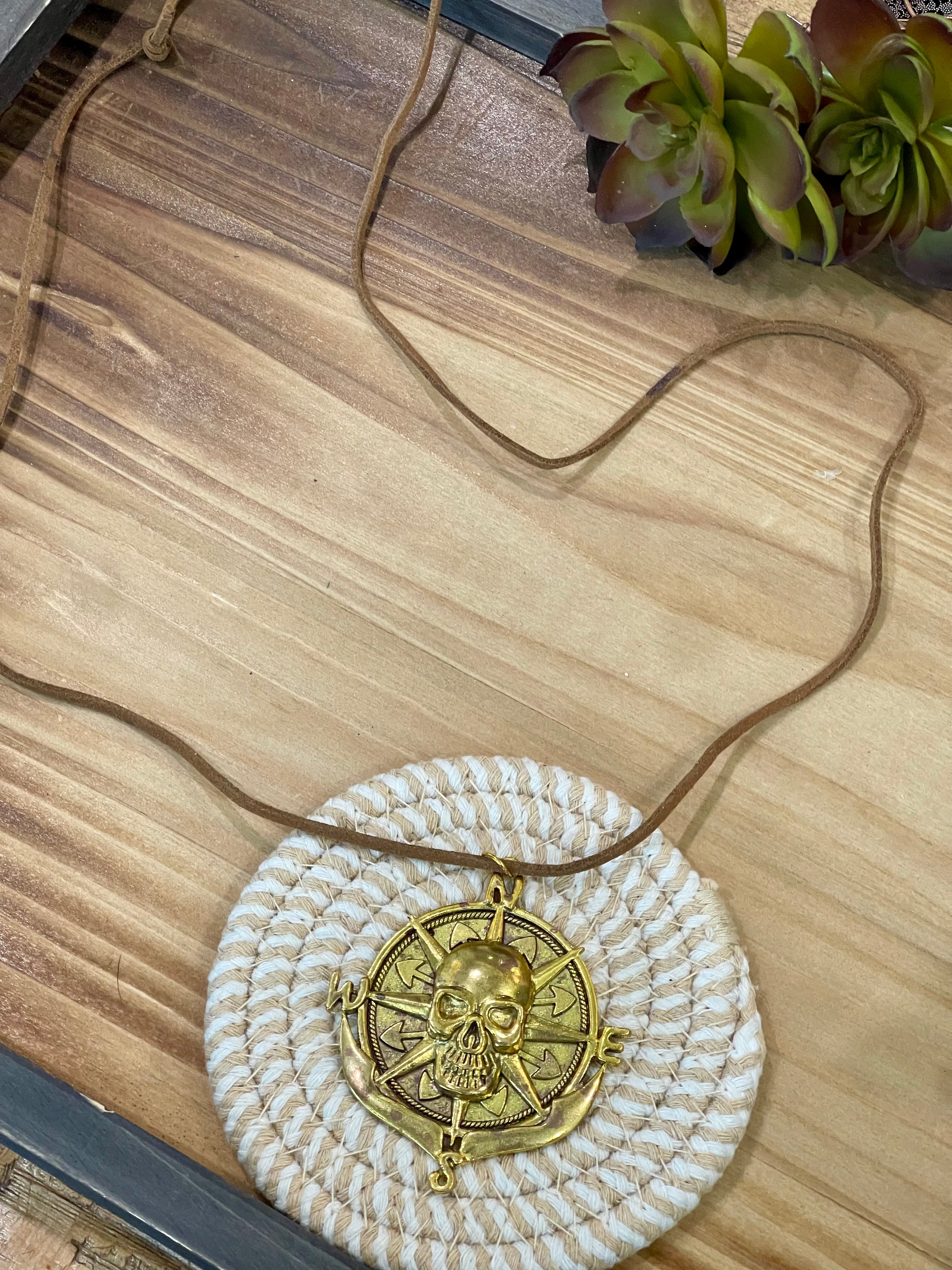 The Bijoux Vault Vintage Skull Compass Gold Plated Necklace