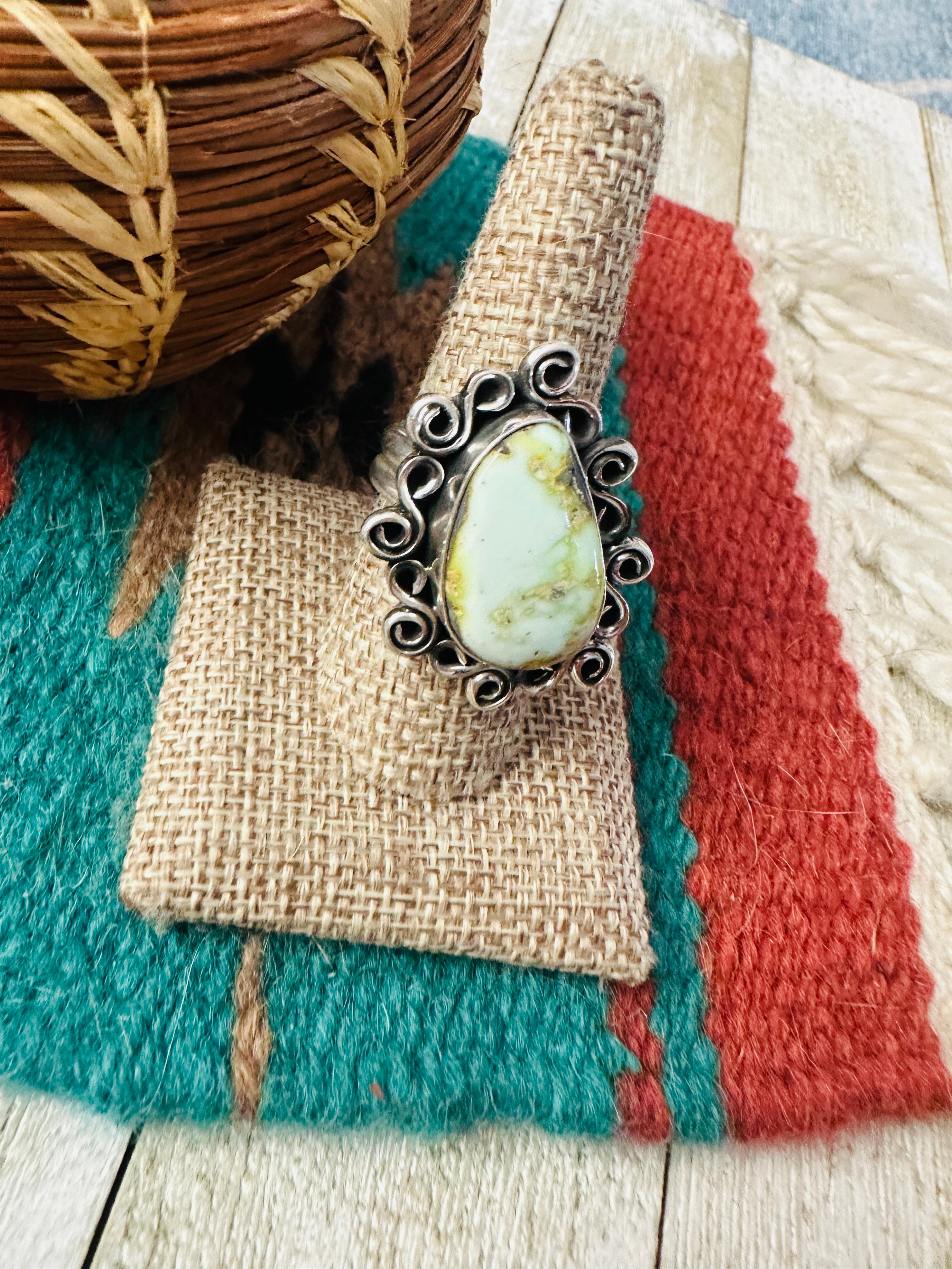 Handcrafted Carico Lake Turquoise & Sterling Silver Ring size 8