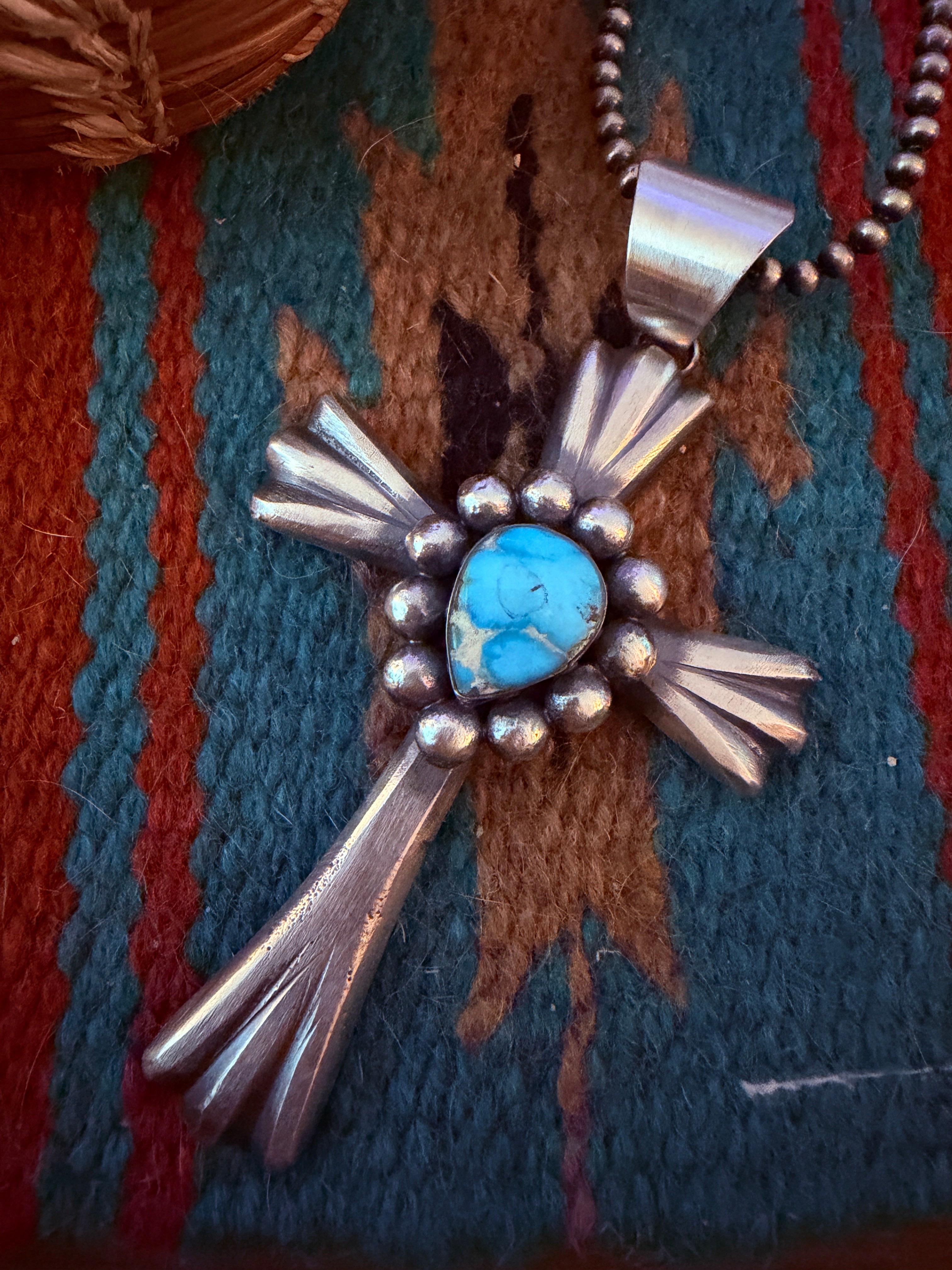 Handcrafted Turquoise & Sterling Silver Cross Pendant by Chimney Butte