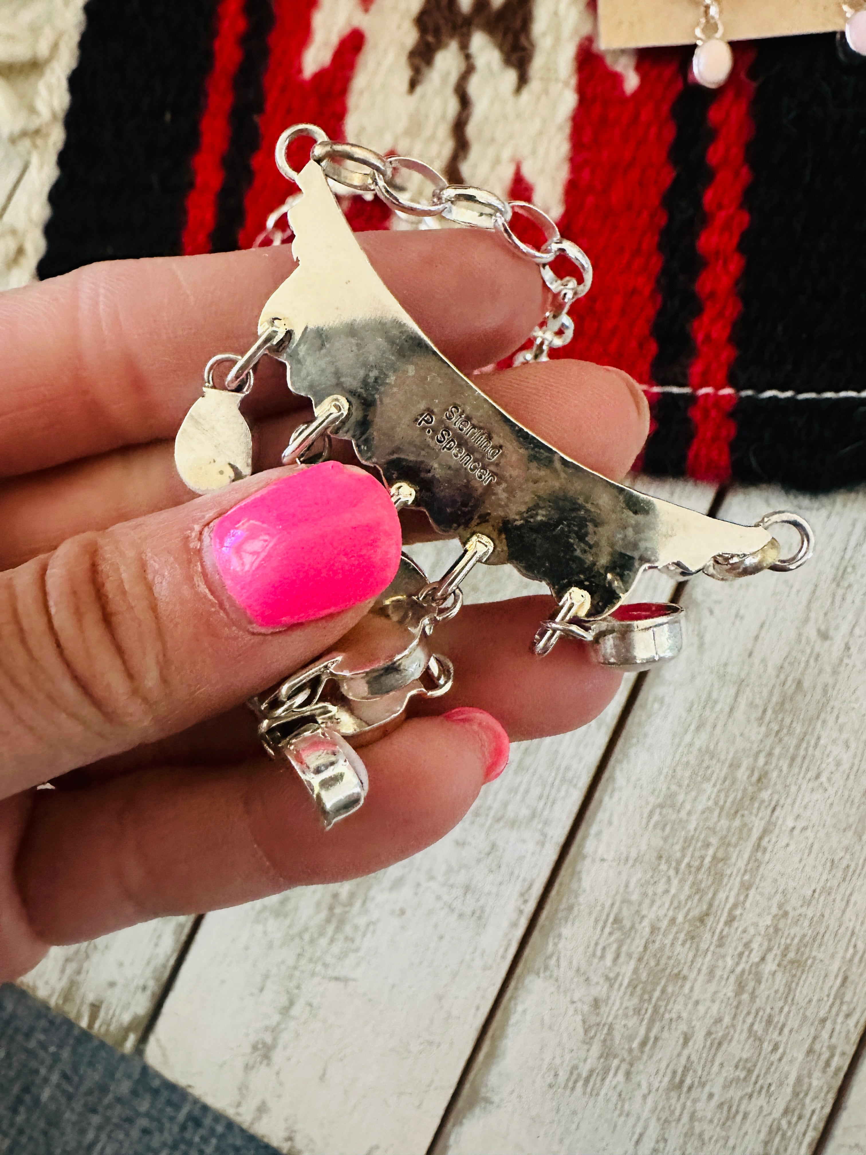 Handcrafted Queen Pink Conch & Sterling Silver Chandelier Necklace Set