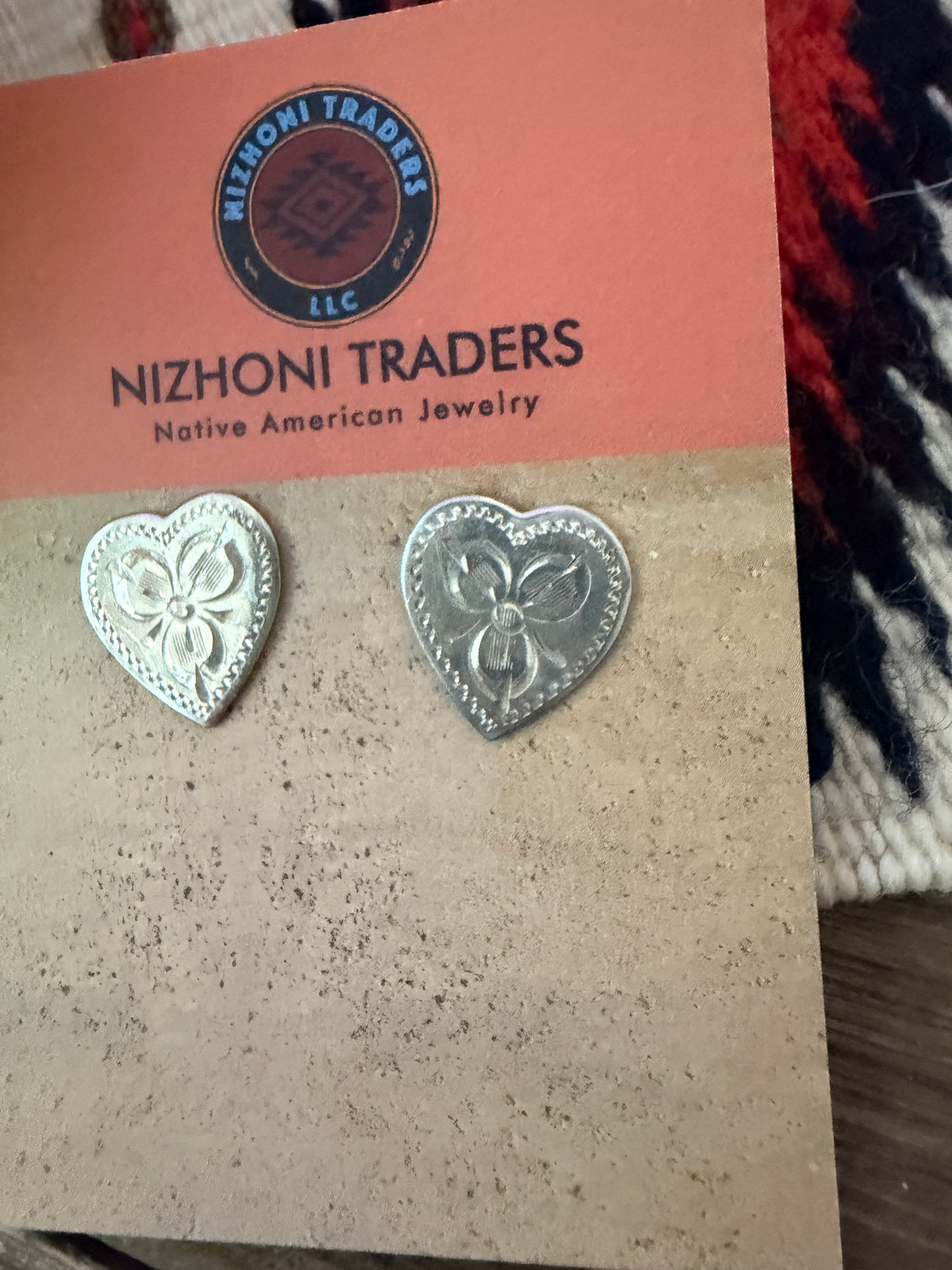 Old Pawn Handcrafted Sterling Silver Heart Stud Earrings