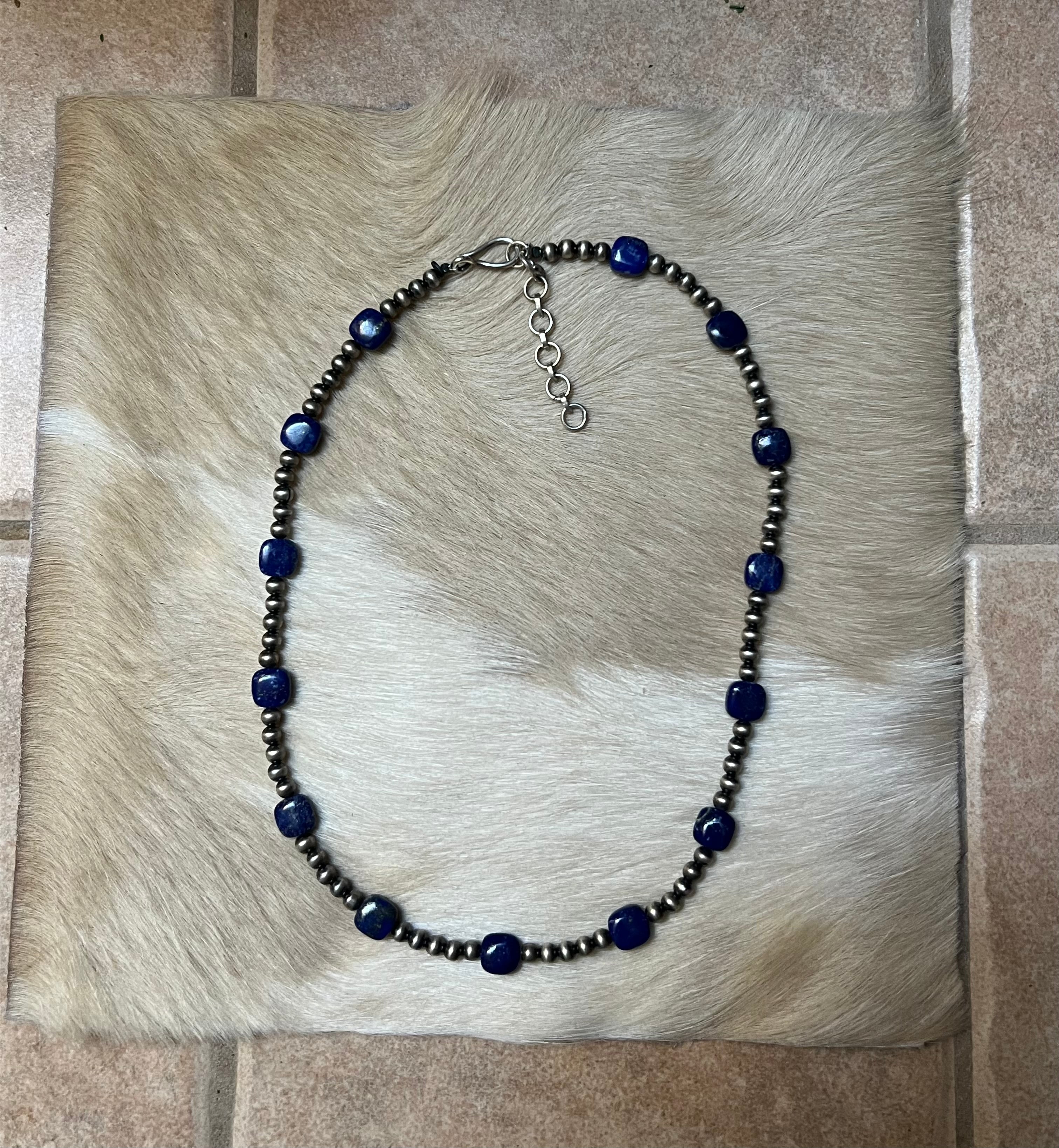 Handmade Lapis & Sterling Silver Beaded Necklace
