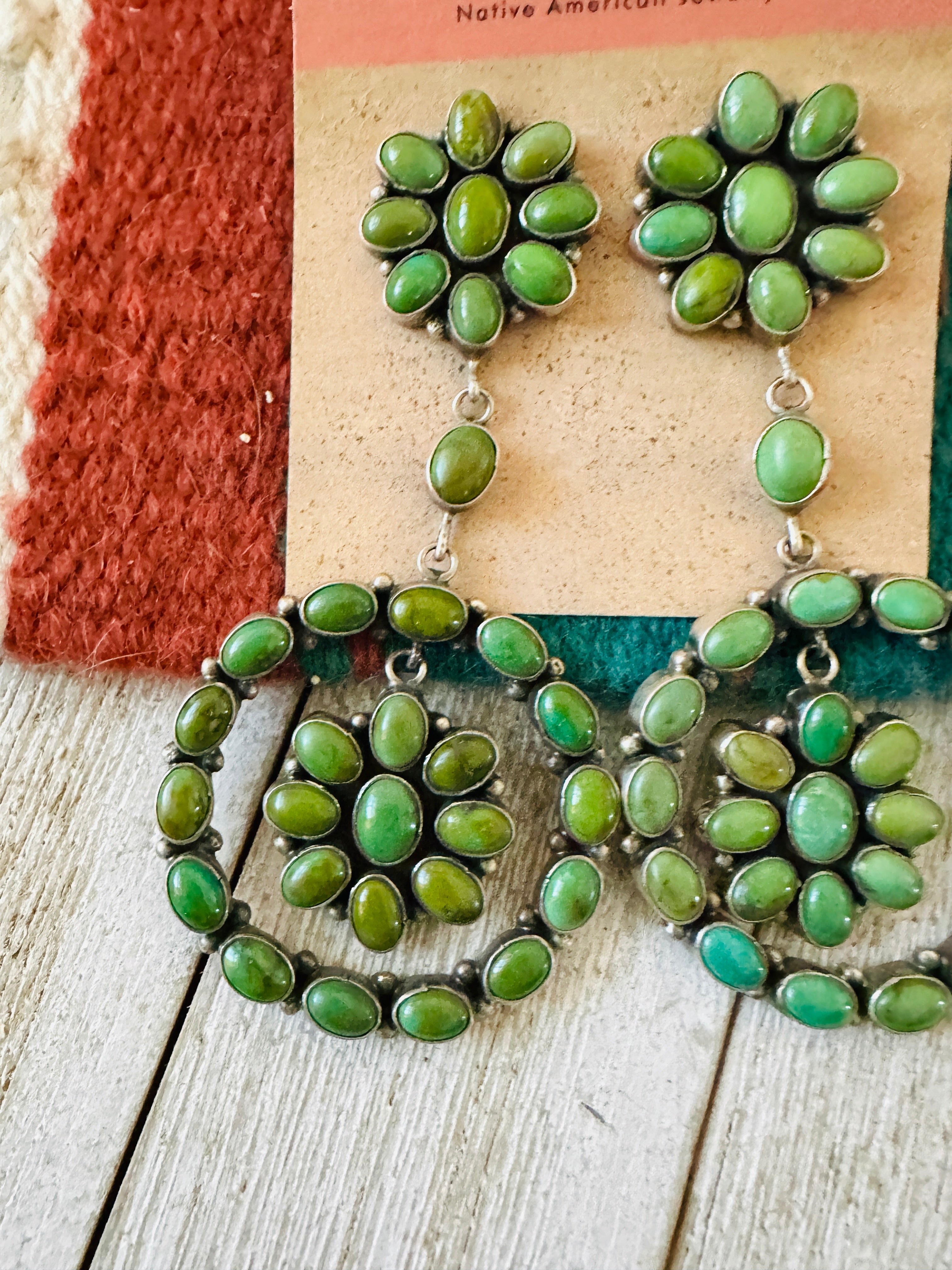 Handcrafted Sterling Silver & Turquoise Cluster Dangle Earrings by Anthony Skeets