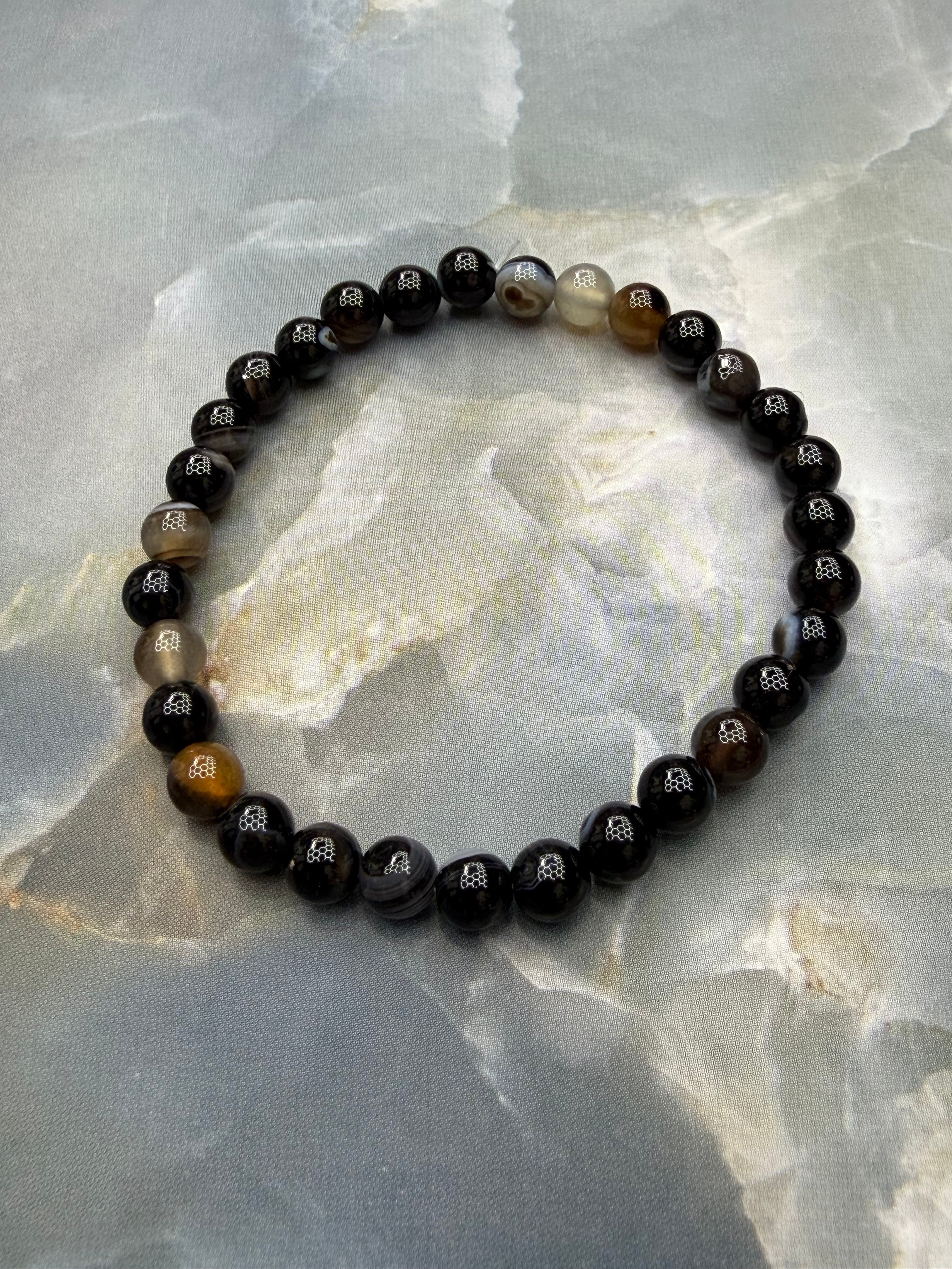 Black Banded Agate 4mm Beaded Stretch Bracelet