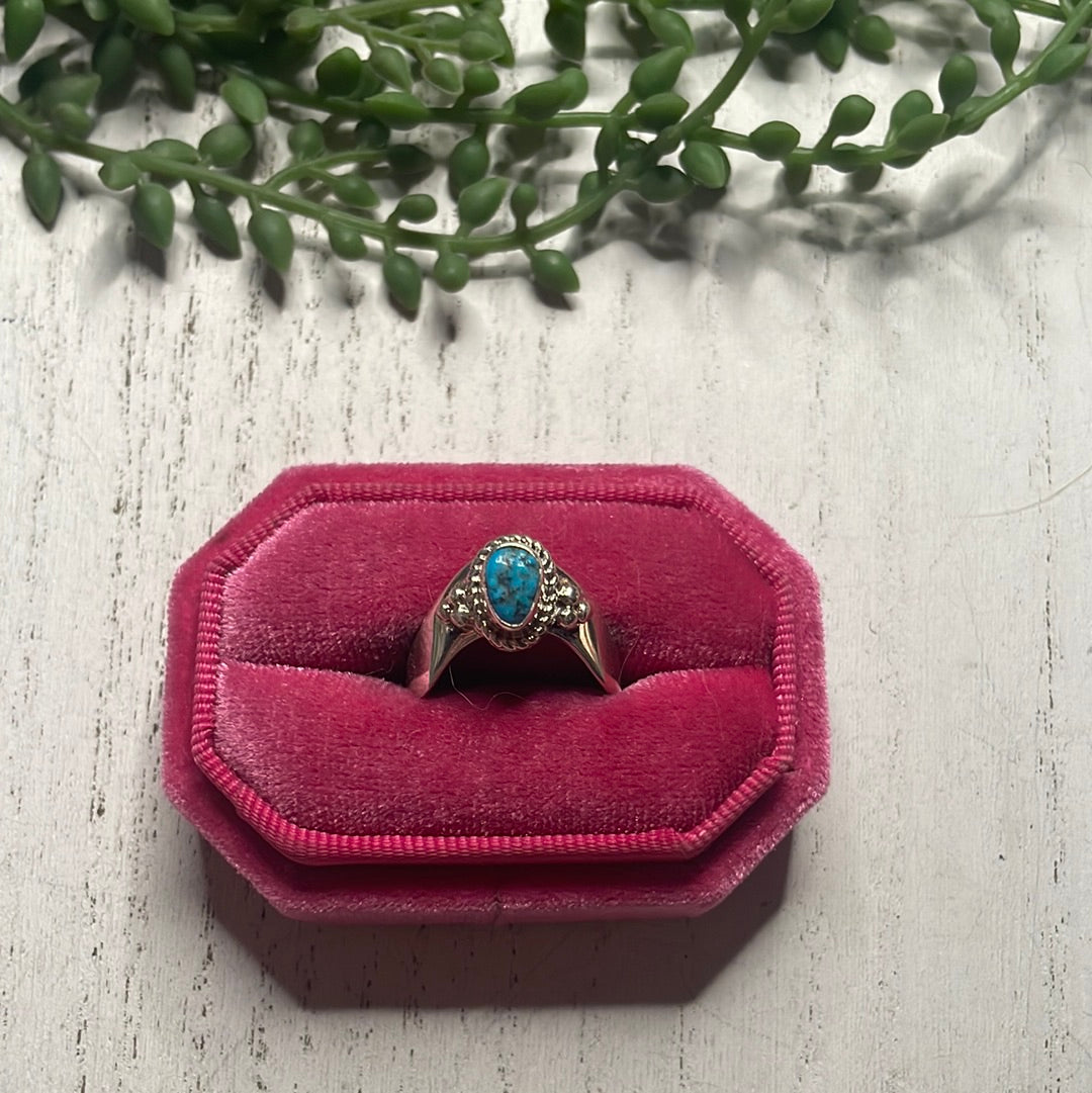 Handcrafted Sterling Silver Single Stone Turquoise V Cut Ring