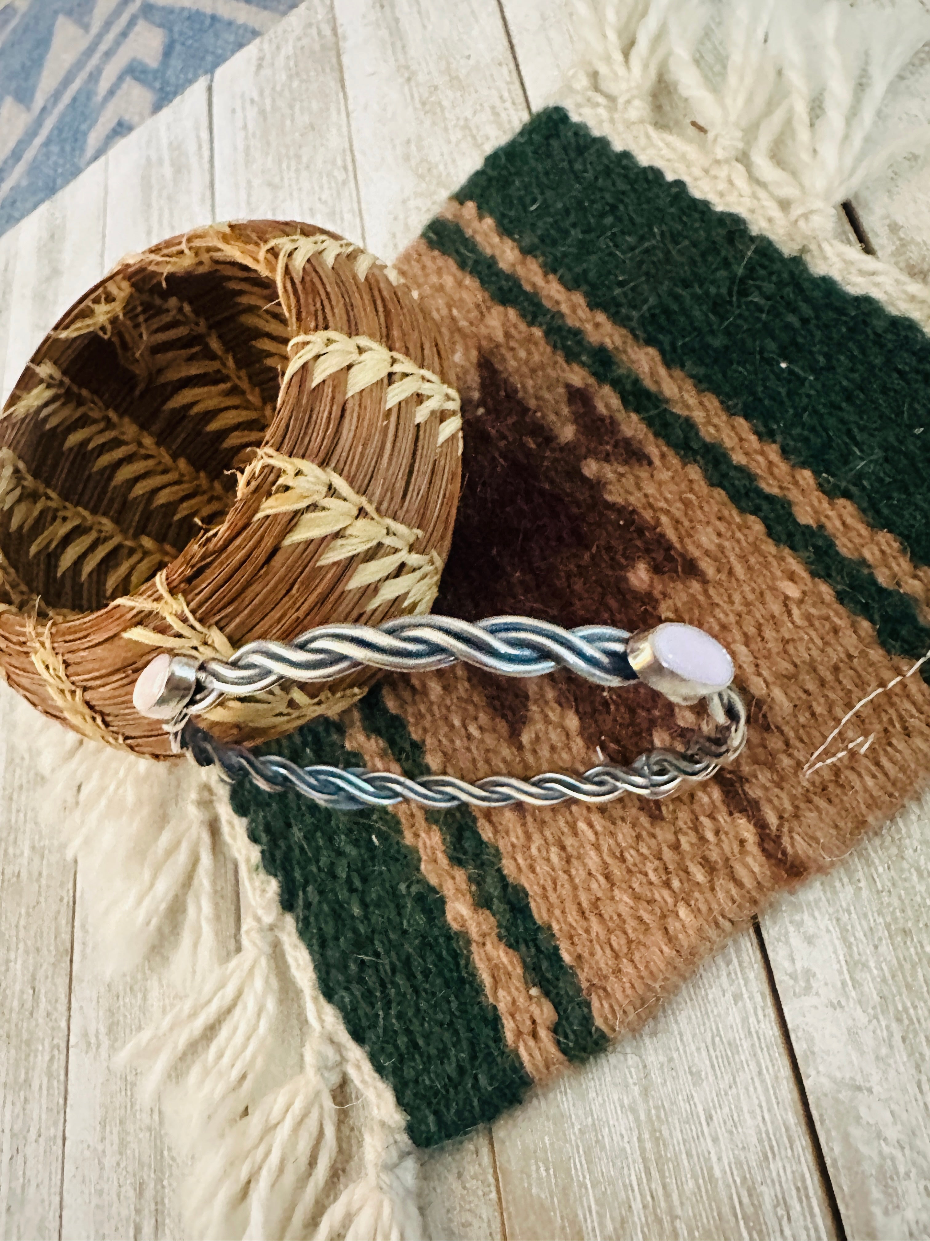 Handcrafted Twisted Sterling Silver & Queen Pink Conch Shell Bangle Bracelet