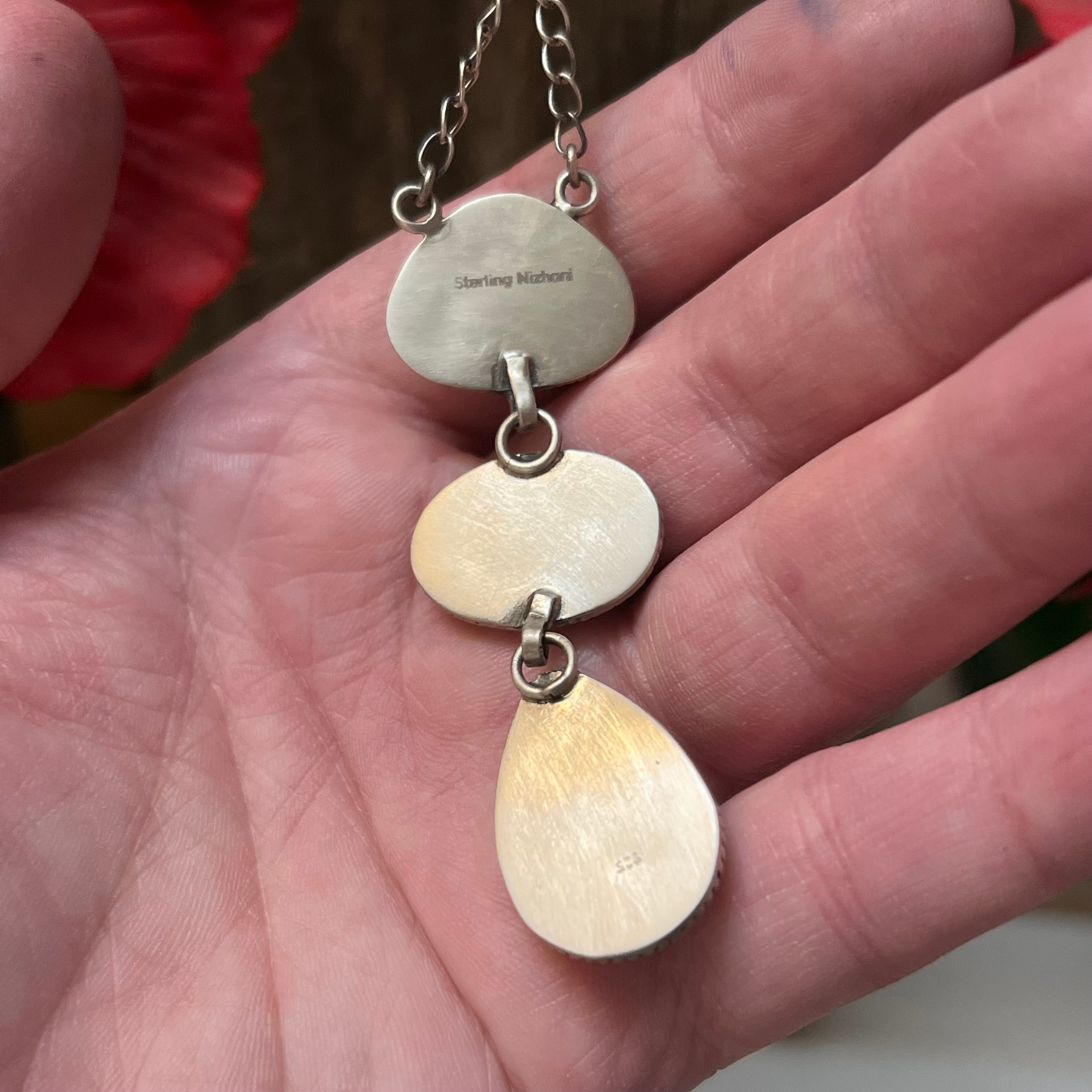 Handmade 3 Stone Turquoise & Sterling Silver Drop Necklace (10)