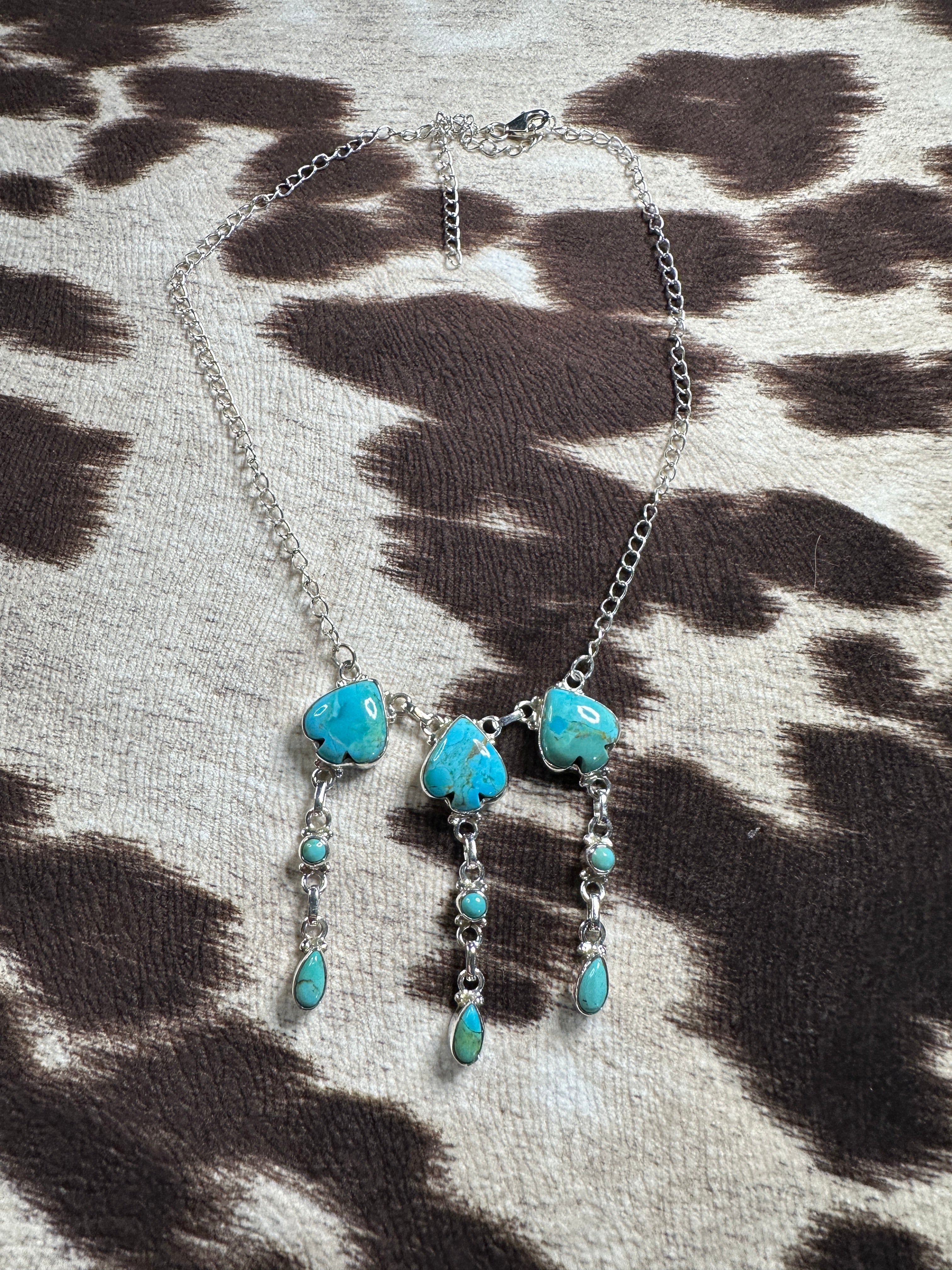 Beautiful Handmade Sterling Silver & Turquoise Spade Drop Necklace