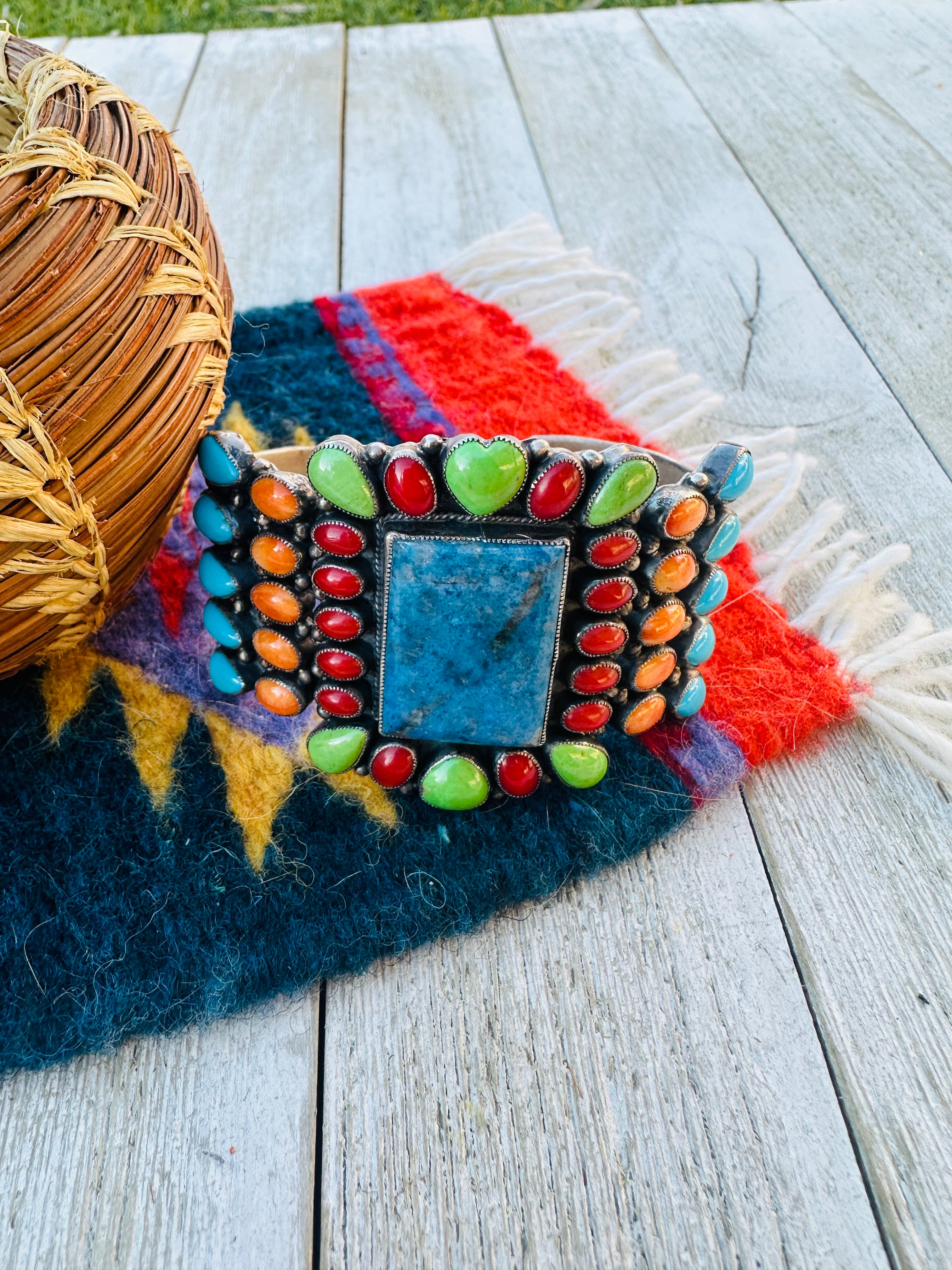 Handcrafted Multi Stone & Sterling Silver Cluster Cuff Bracelet by Don Lucas