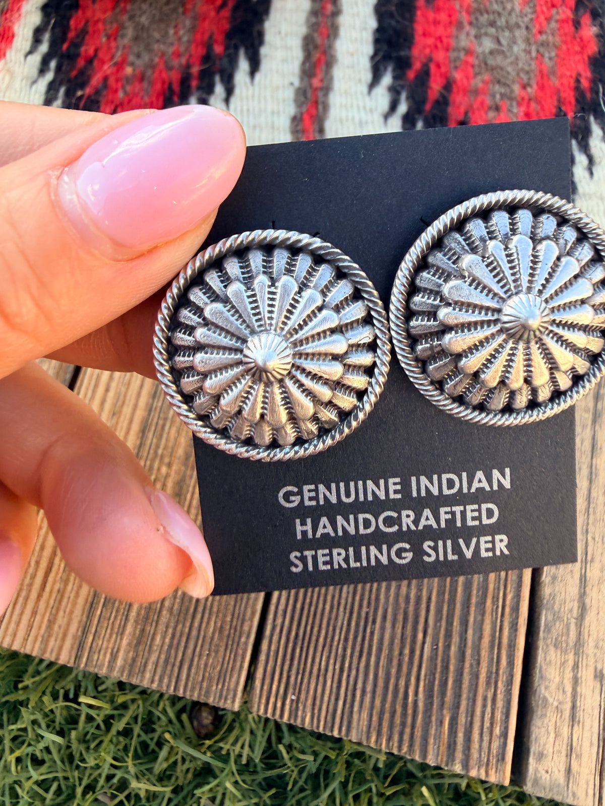 Handcrafted Sterling Silver Concho Post Earrings by Tom Lewis