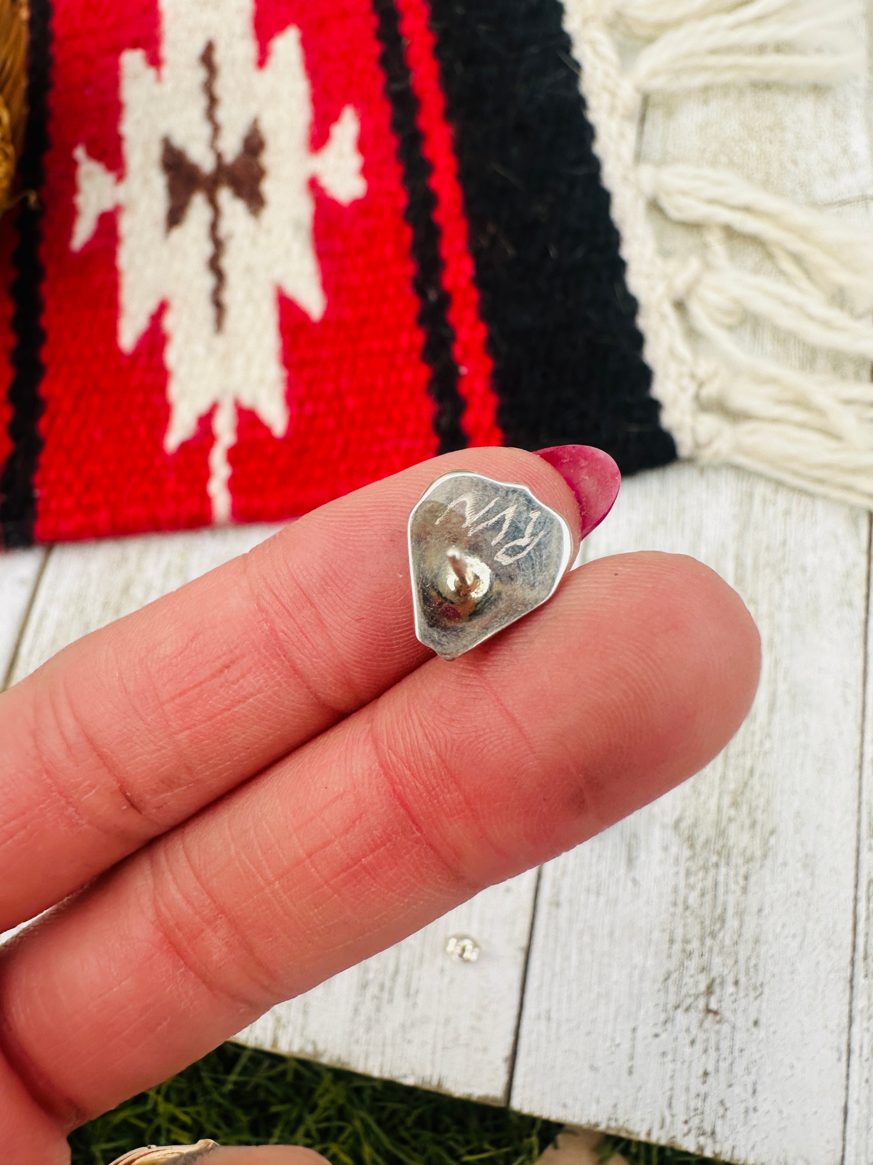 Handcrafted Turquoise & Sterling Silver Inlay Heart Stud Earrings