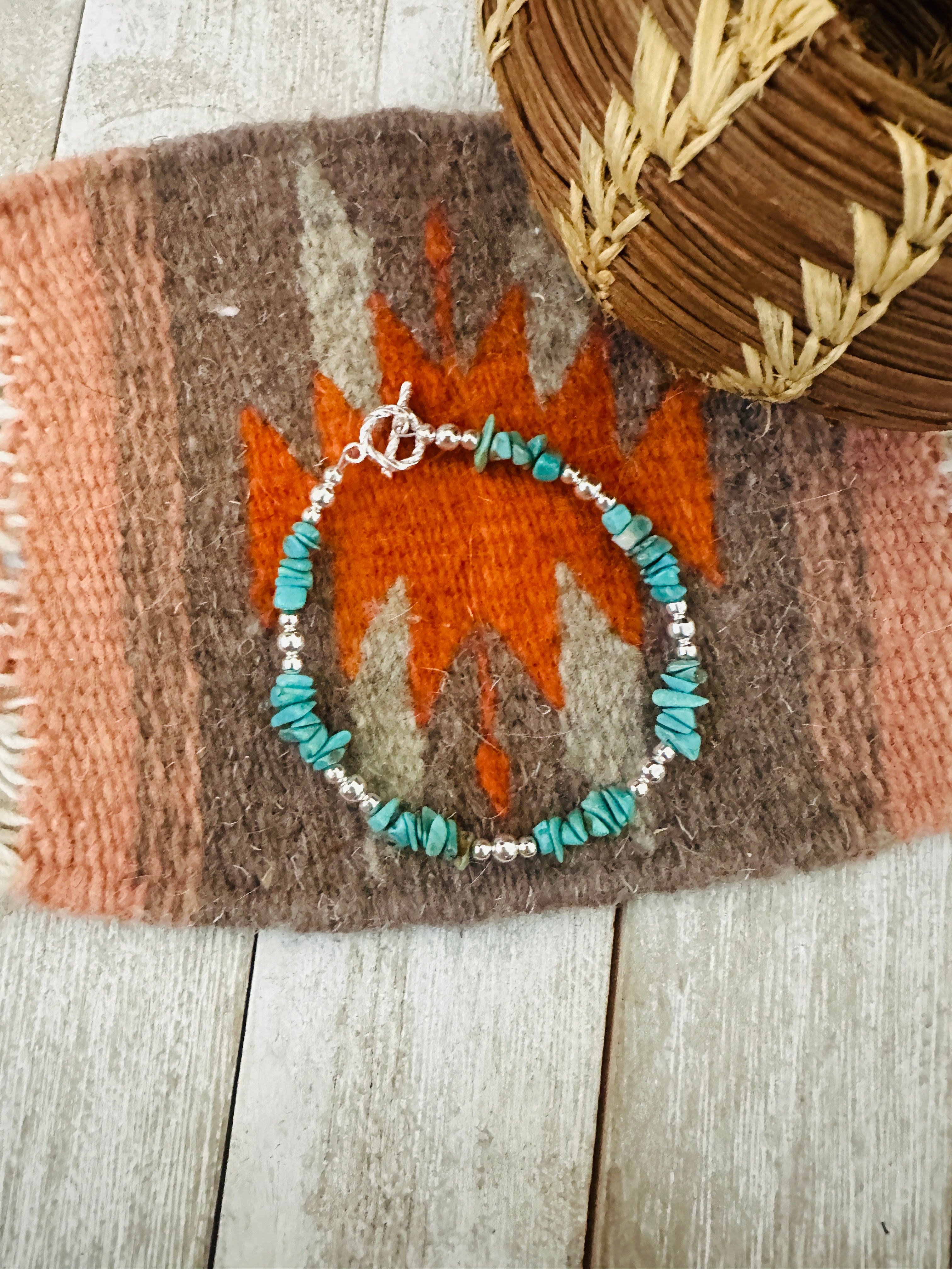 Handcrafted Sterling Silver Pearl & Turquoise Beaded Bracelet