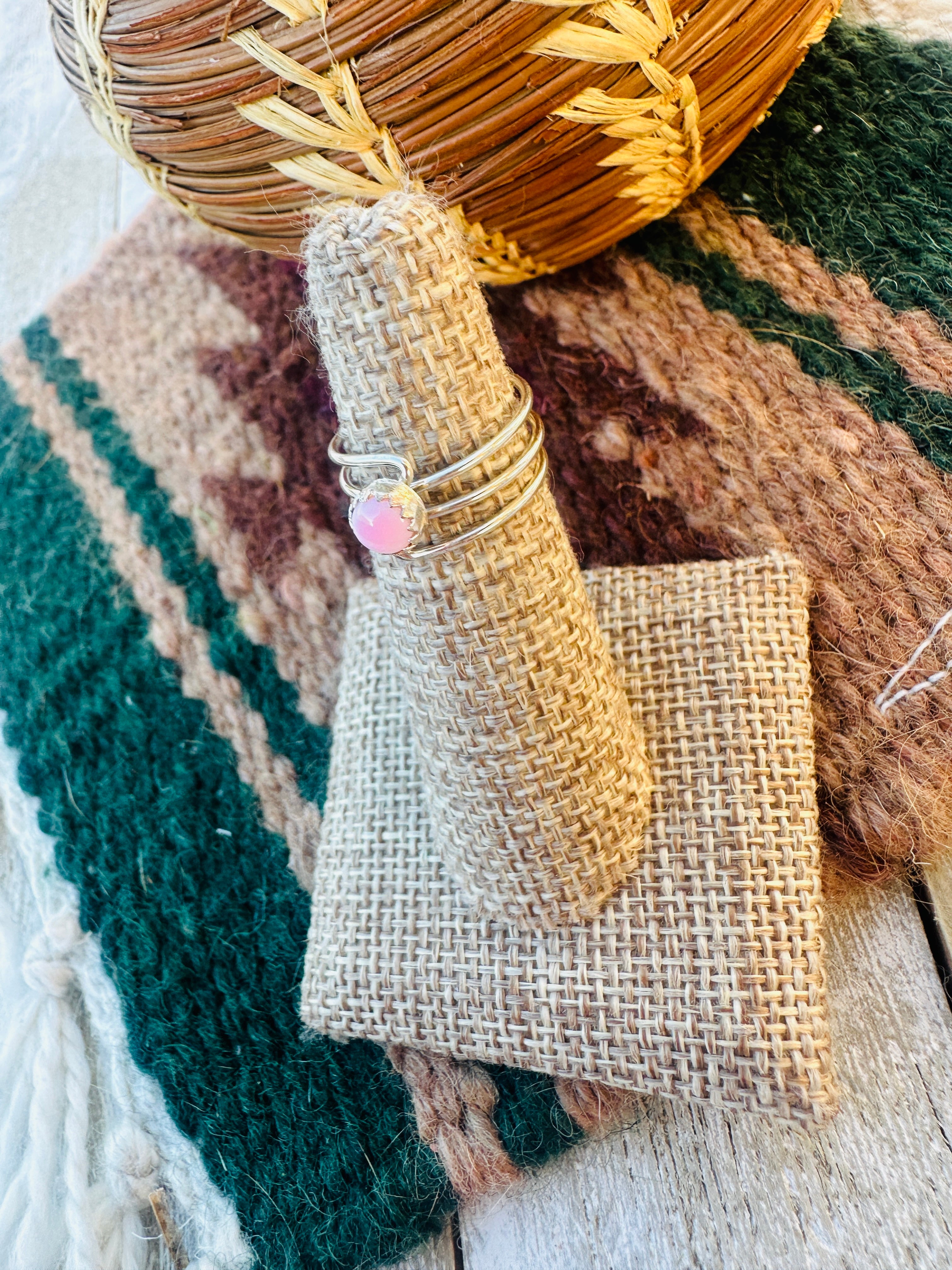 Handcrafted Queen Pink Conch & Sterling Silver Twisted Band Ring