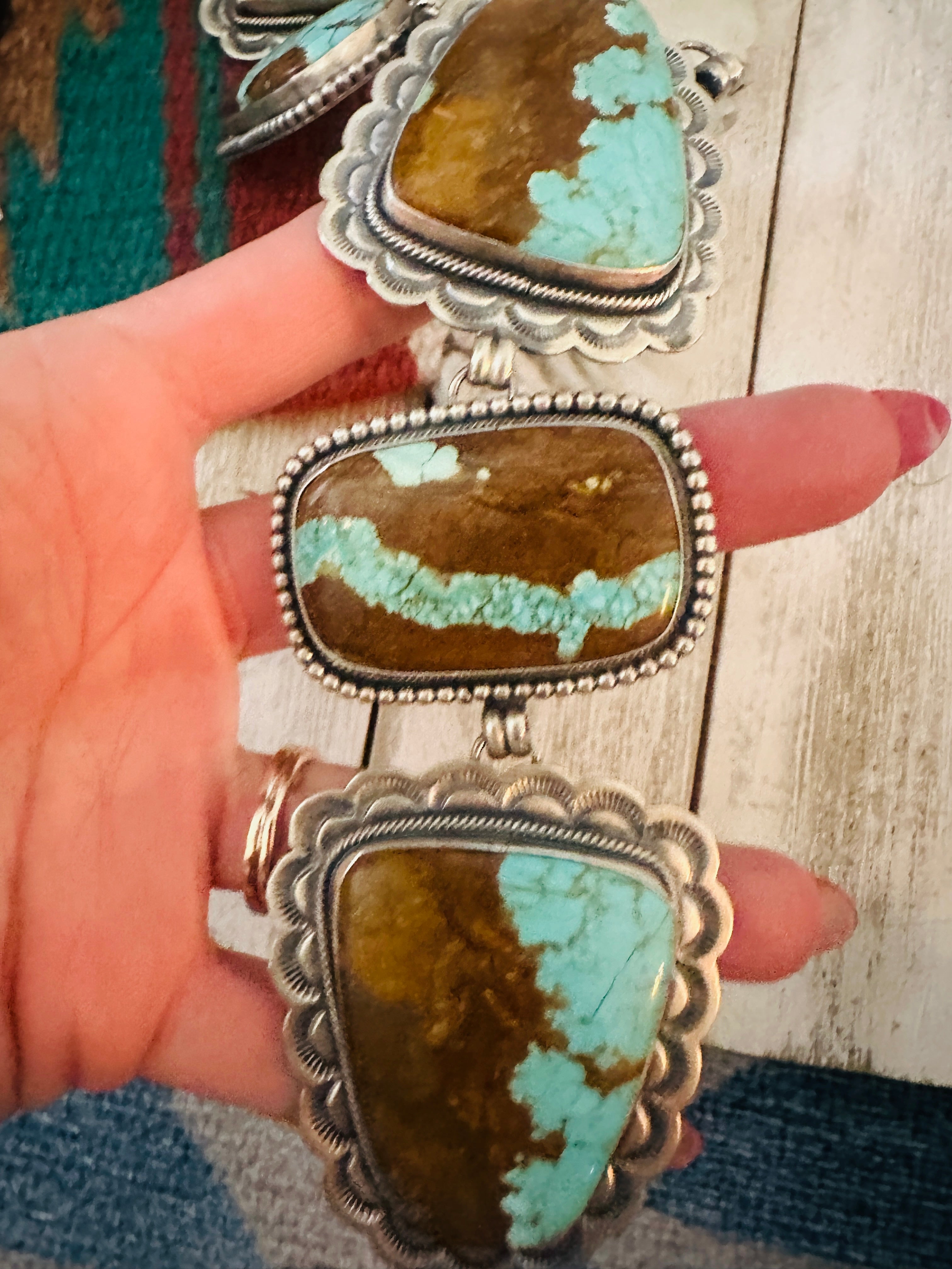 Handcrafted Number 8 Turquoise & Sterling Silver Necklace and Earring Set by Darrin Livingston