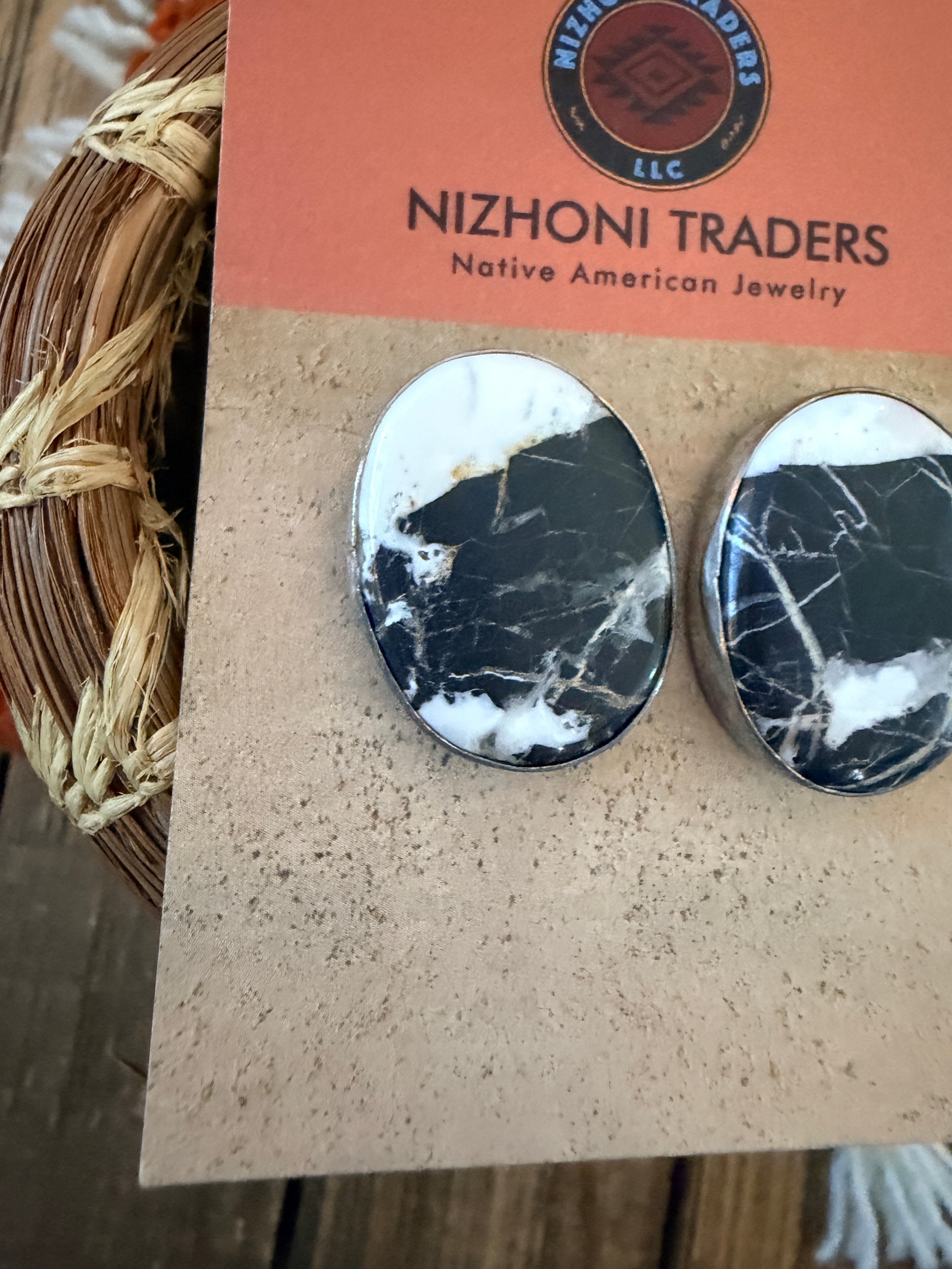 Handcrafted White Buffalo & Sterling Silver Post Earrings
