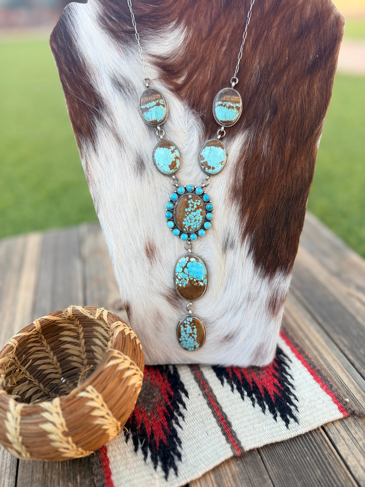 Handcrafted Number 8 Turquoise & Sterling Silver Lariat Necklace by Dean Brown