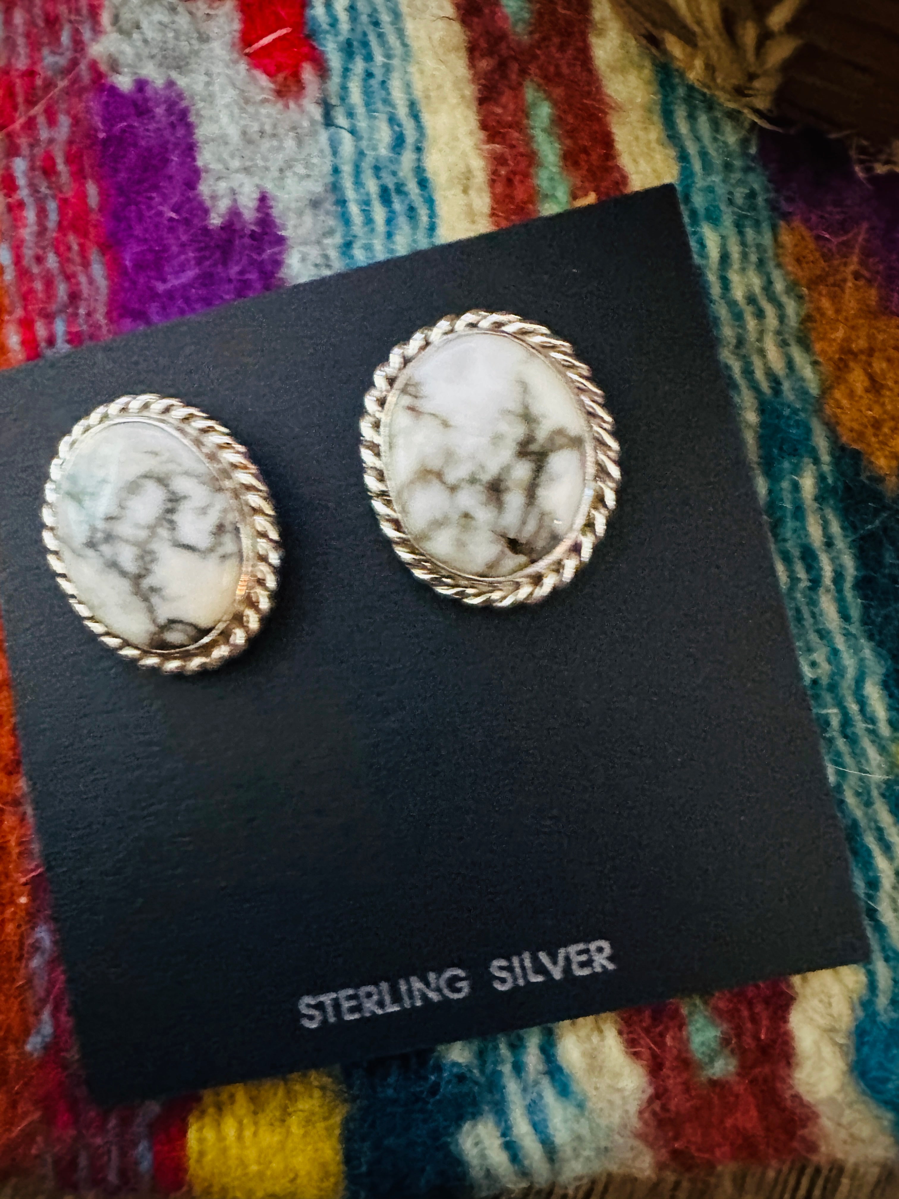 Handcrafted White Buffalo & Sterling Silver Post Earrings