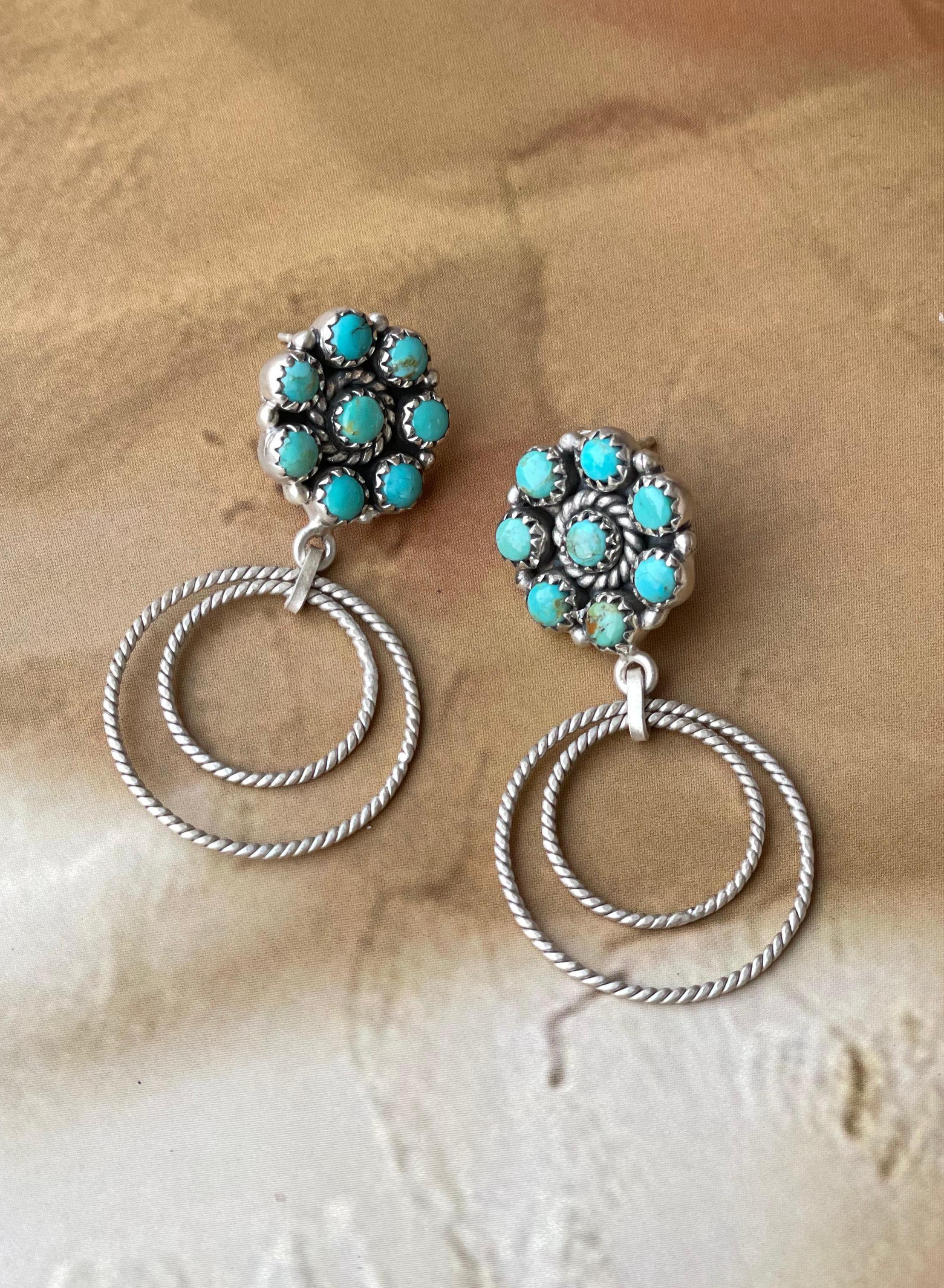 Handmade Sterling Silver Turquoise Hoop Earrings