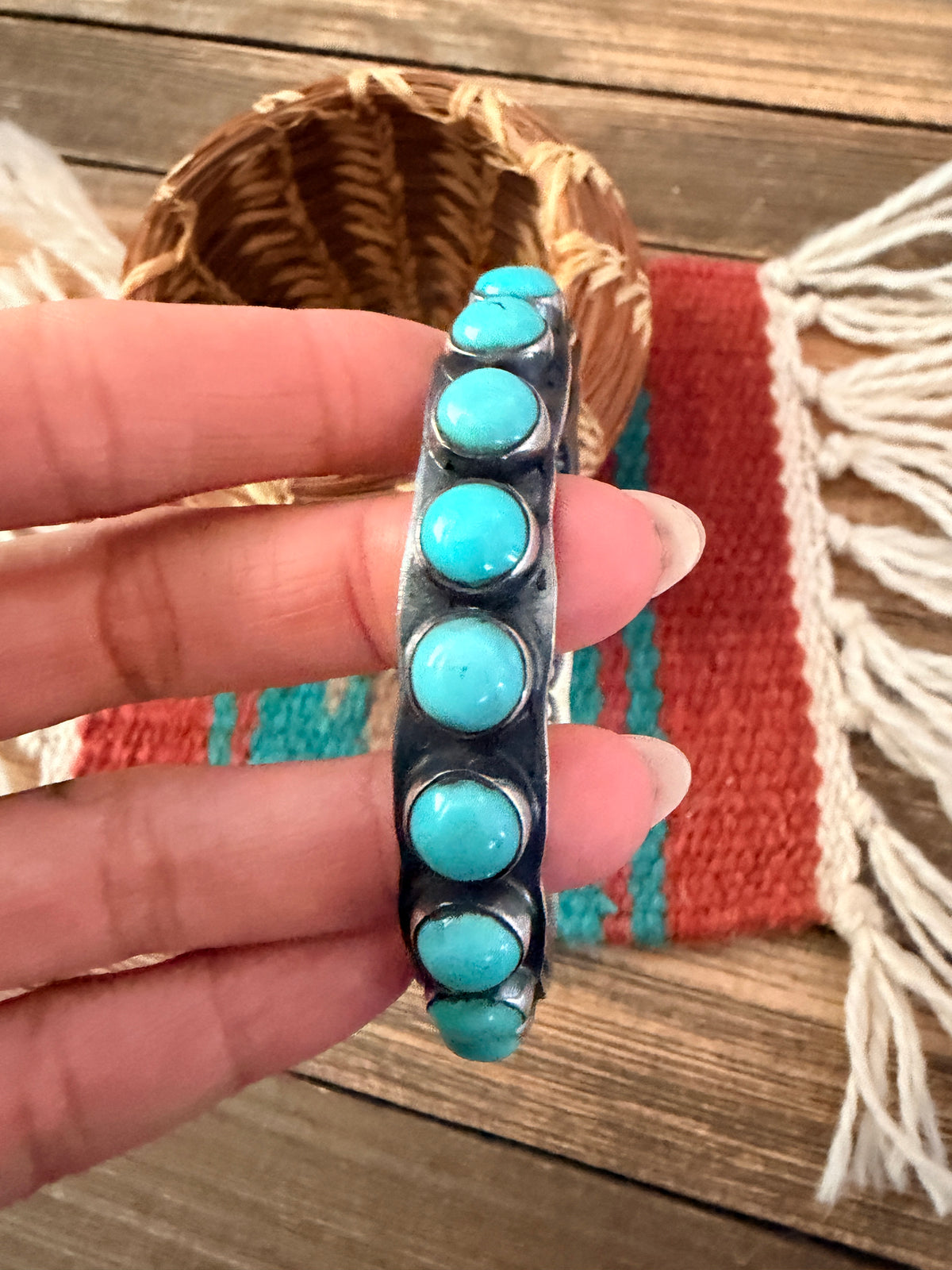 Handcrafted Turquoise & Sterling Silver Bangle Bracelet