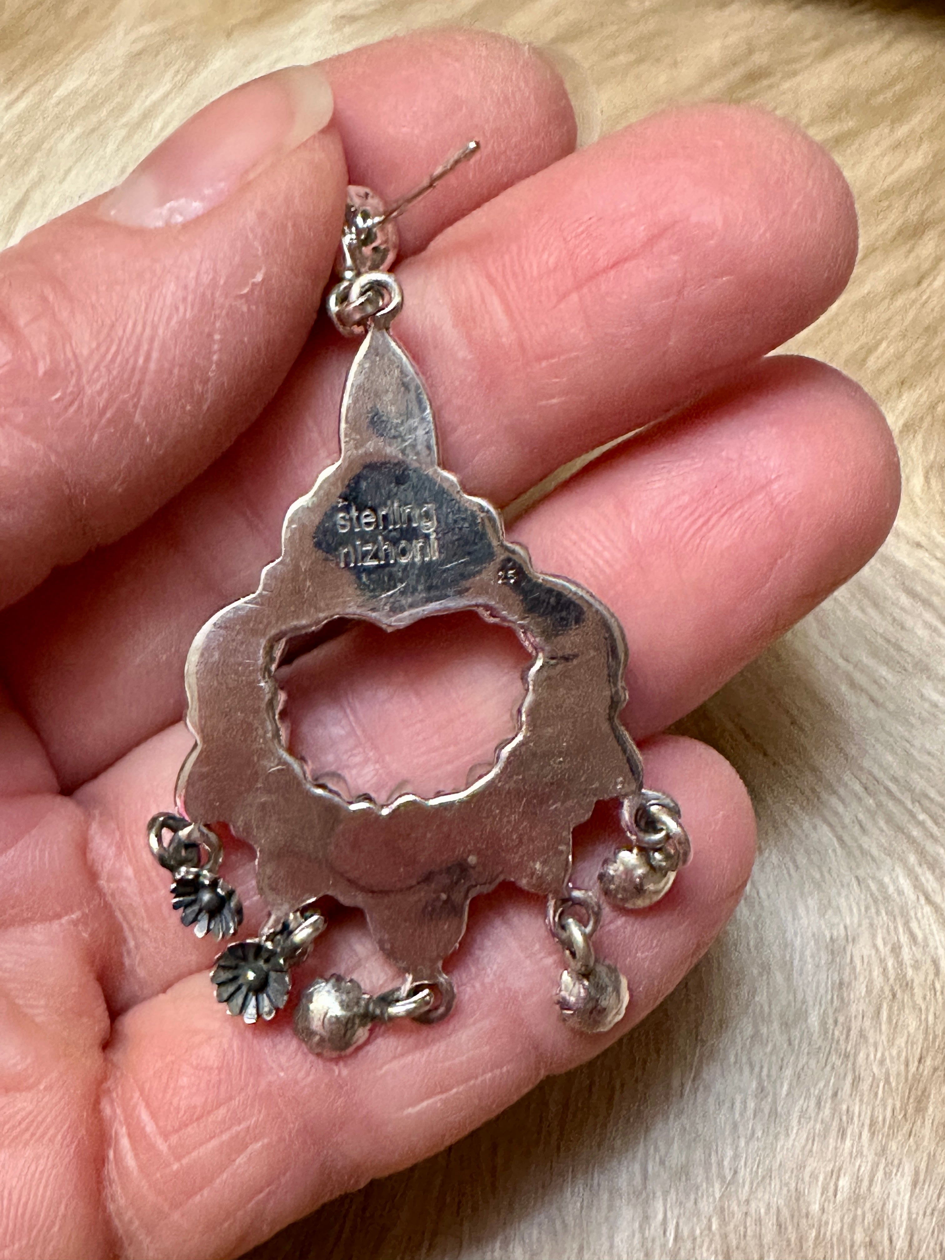 Handmade Mother Of Pearl Marquise Sterling Silver Dangle Earrings