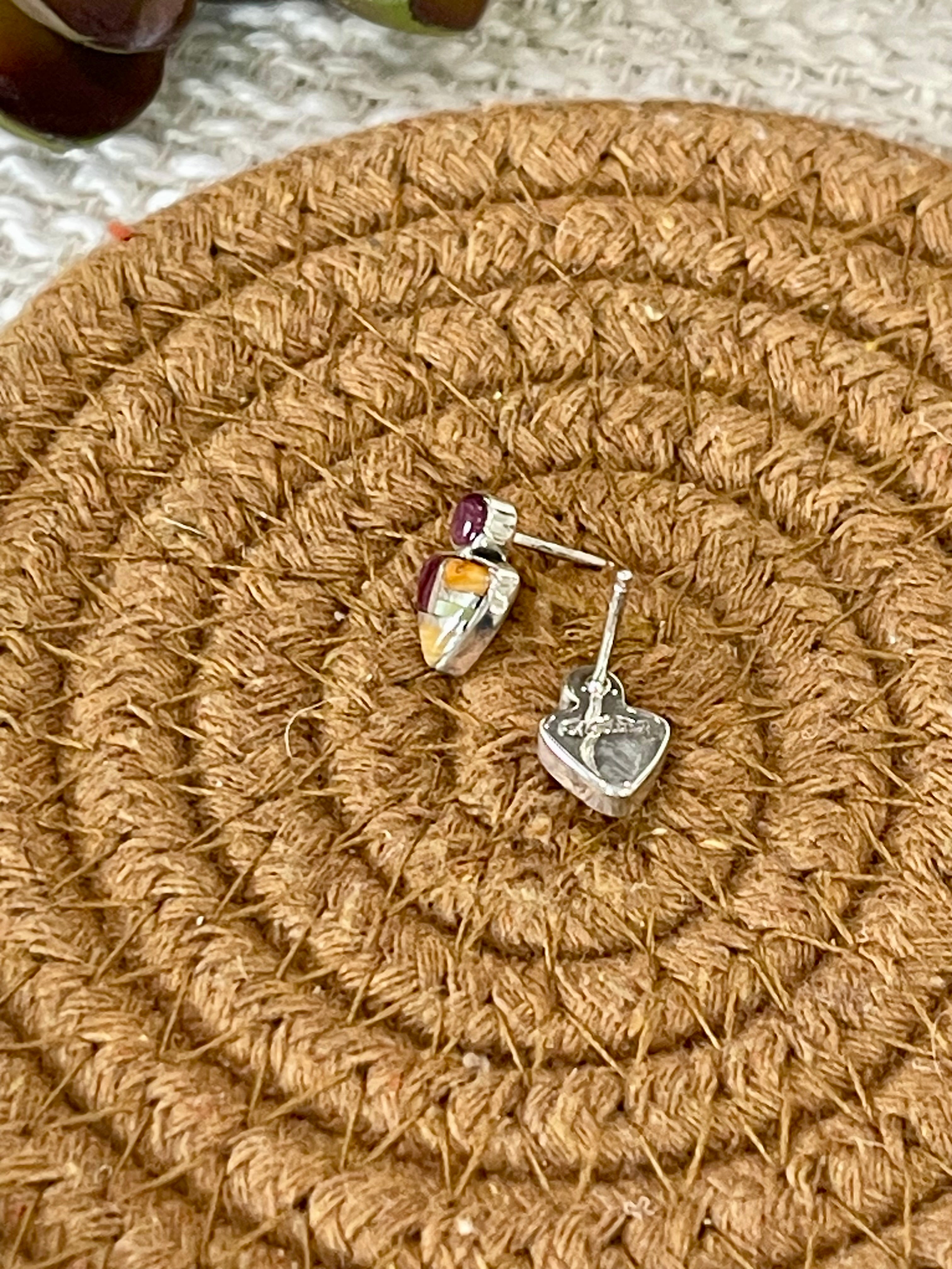 Beautiful Handmade Sterling Silver & Multi Stone Inlay Stud Earrings