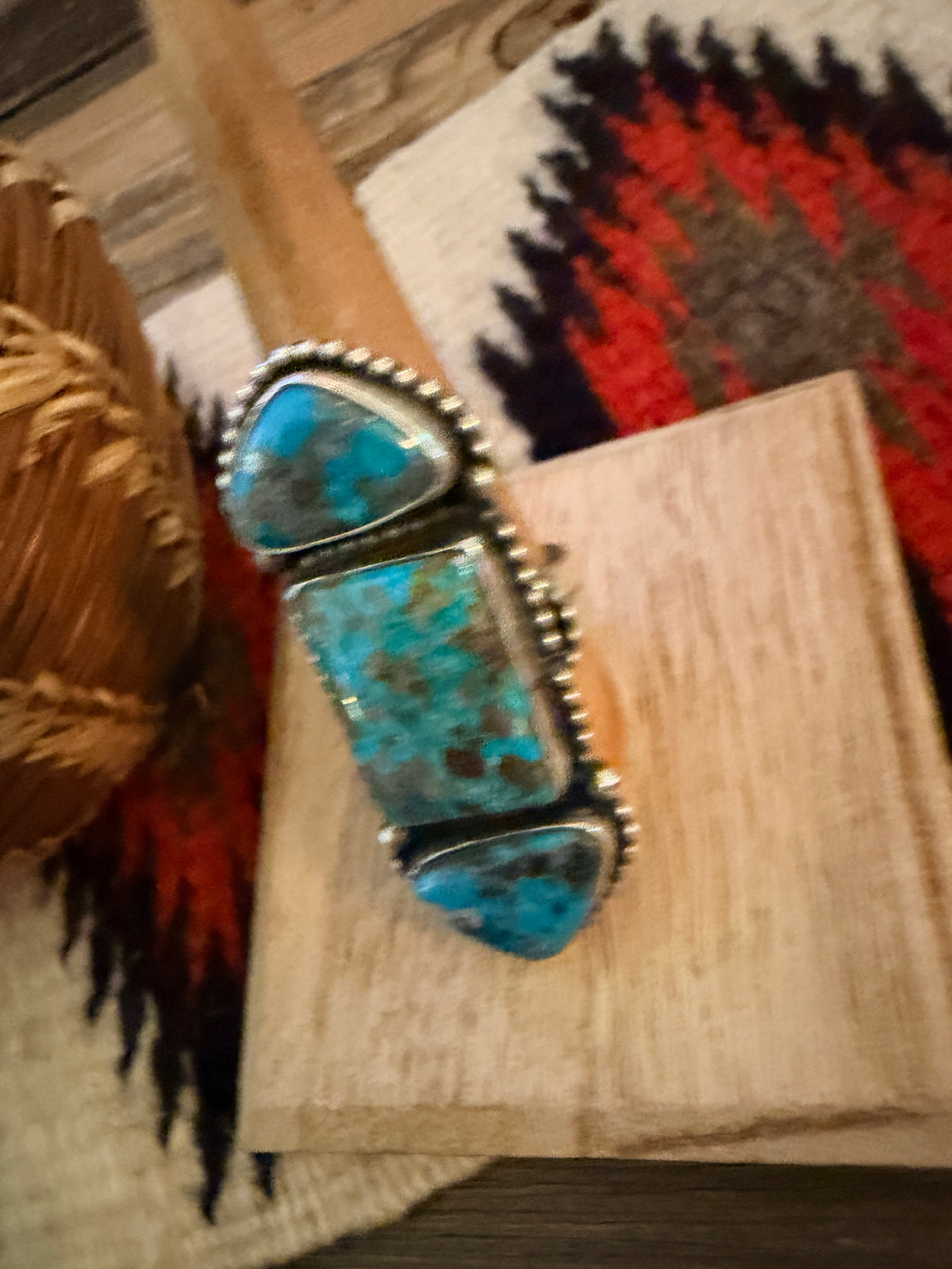 Handcrafted Morenci Turquoise & Sterling Silver Ring Size 10