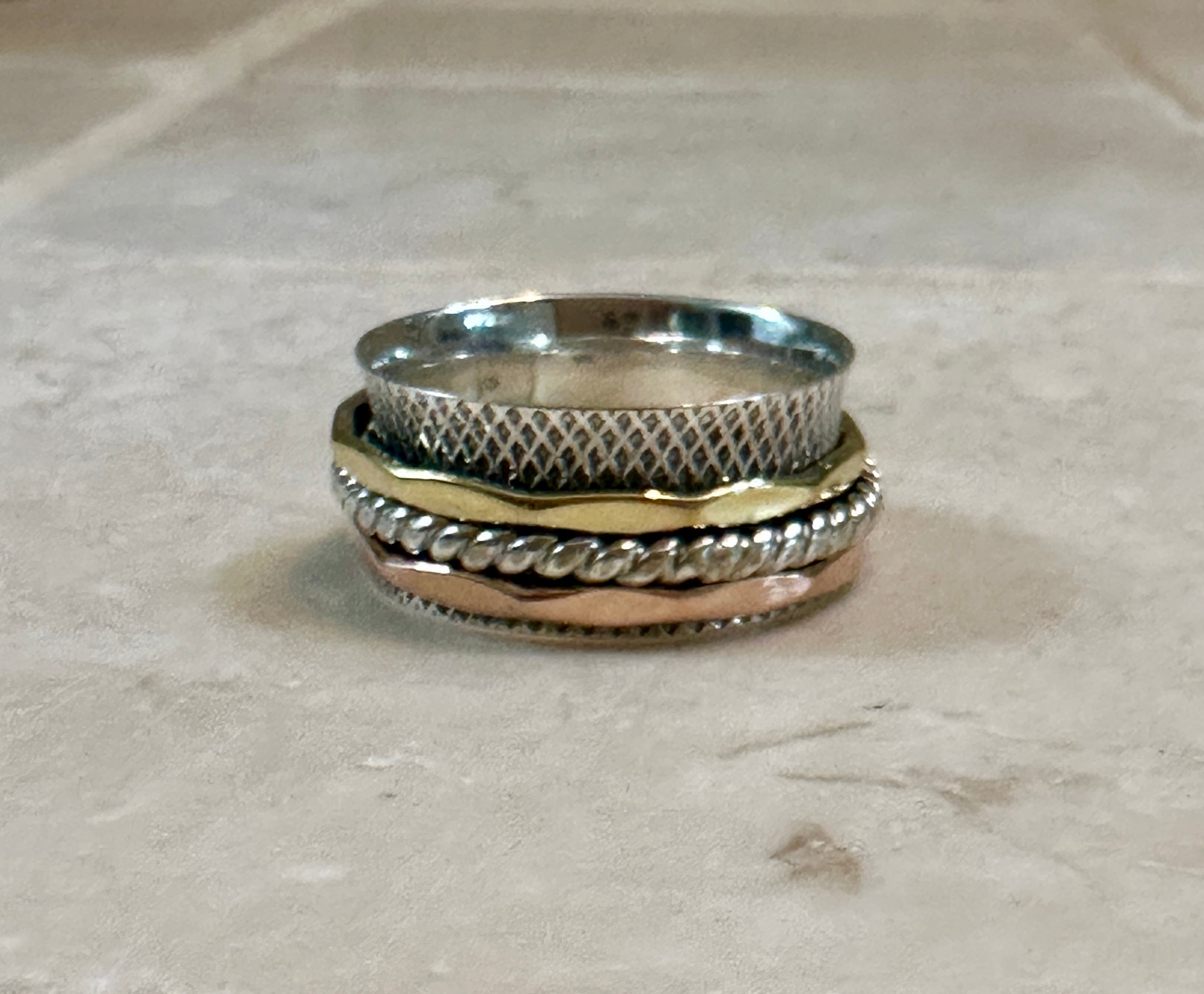 Sterling Silver Copper & Gold Spinner Rope Twist Ring