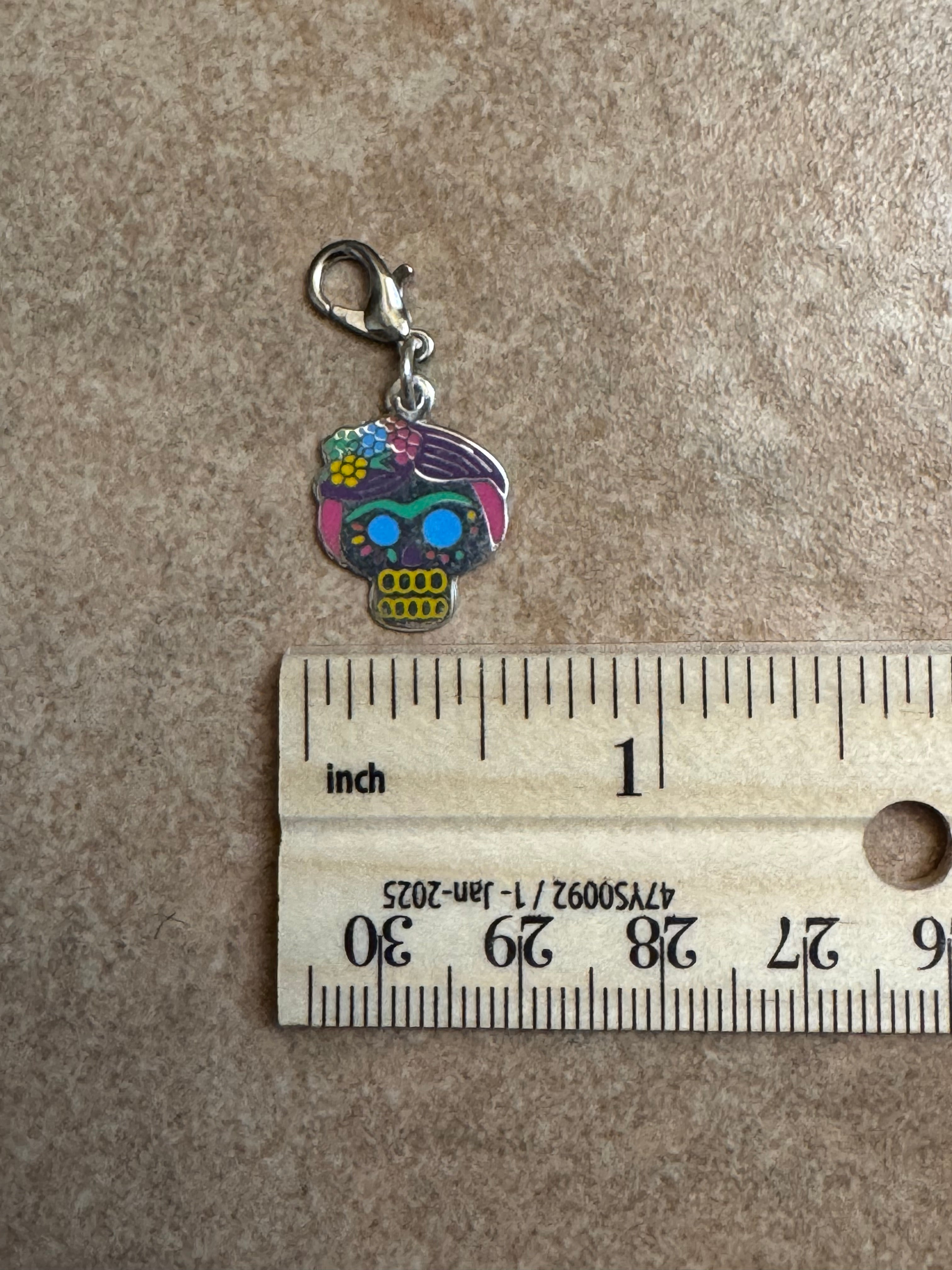 Multicolored Sugar Skull Sterling Silver Charm