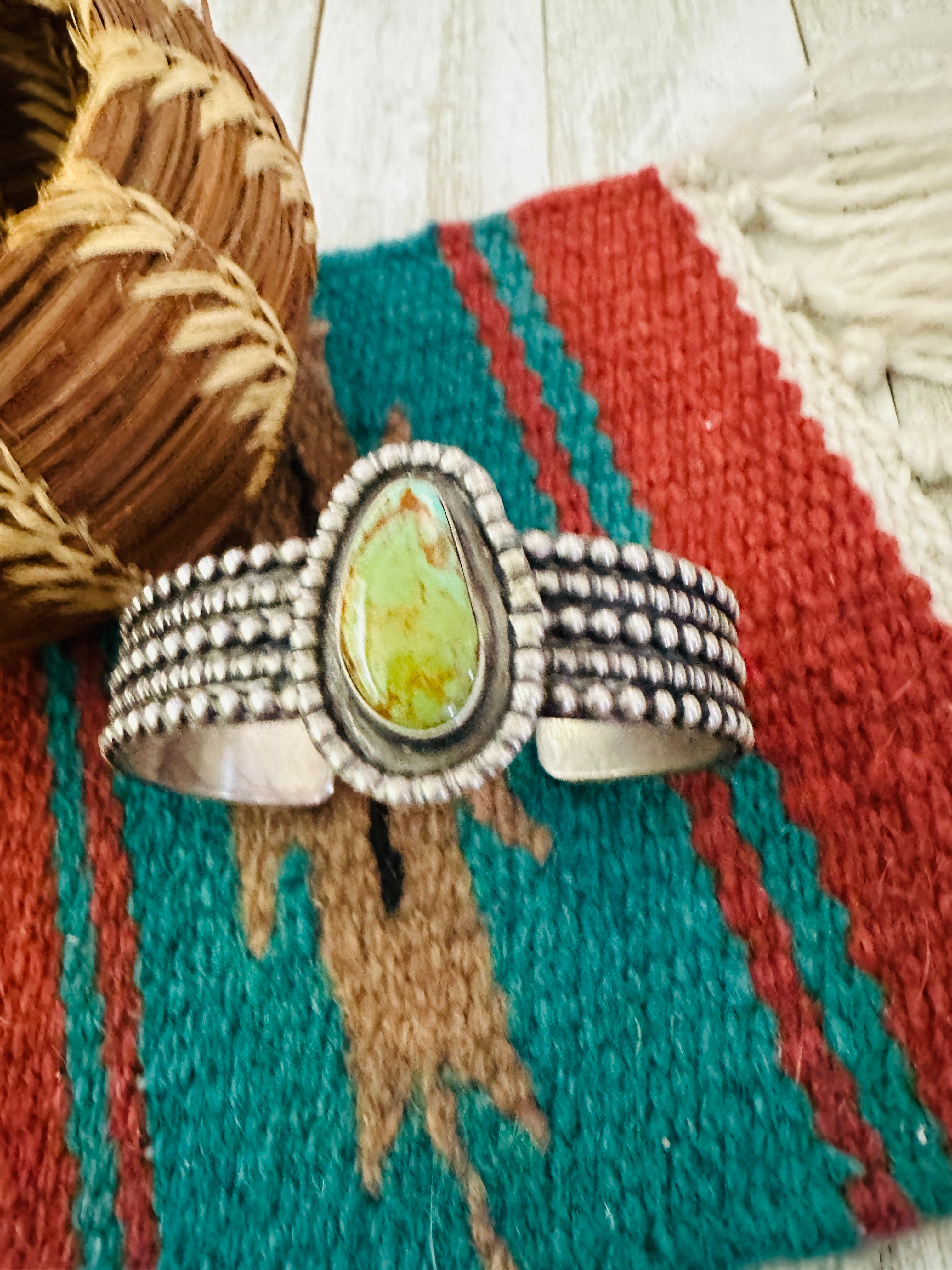 Handcrafted Old Pawn Turquoise & Sterling Silver Cuff Bracelet