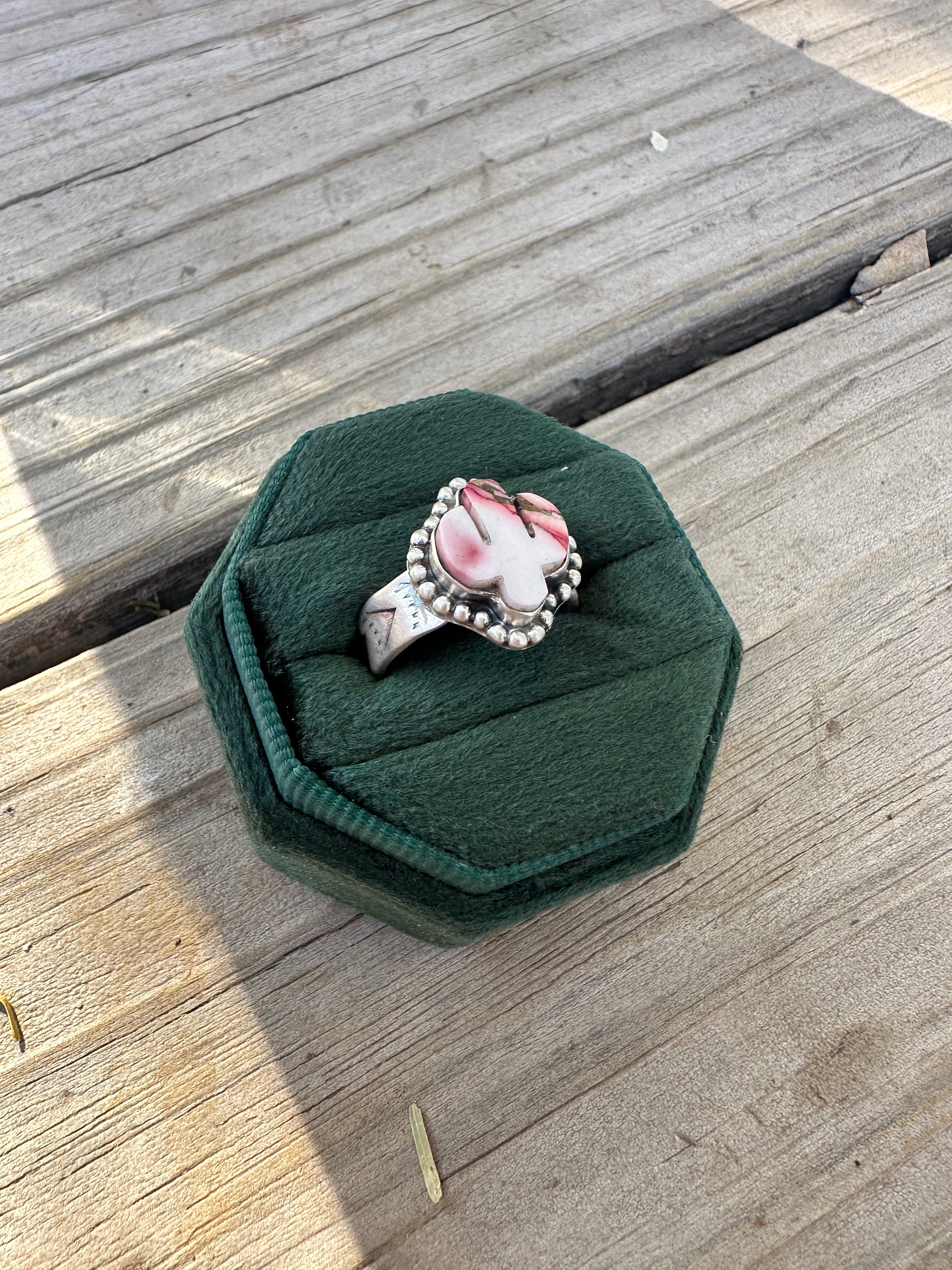 Handmade Sterling Silver Dahlia Rose Saguaro Cactus Adjustable Ring