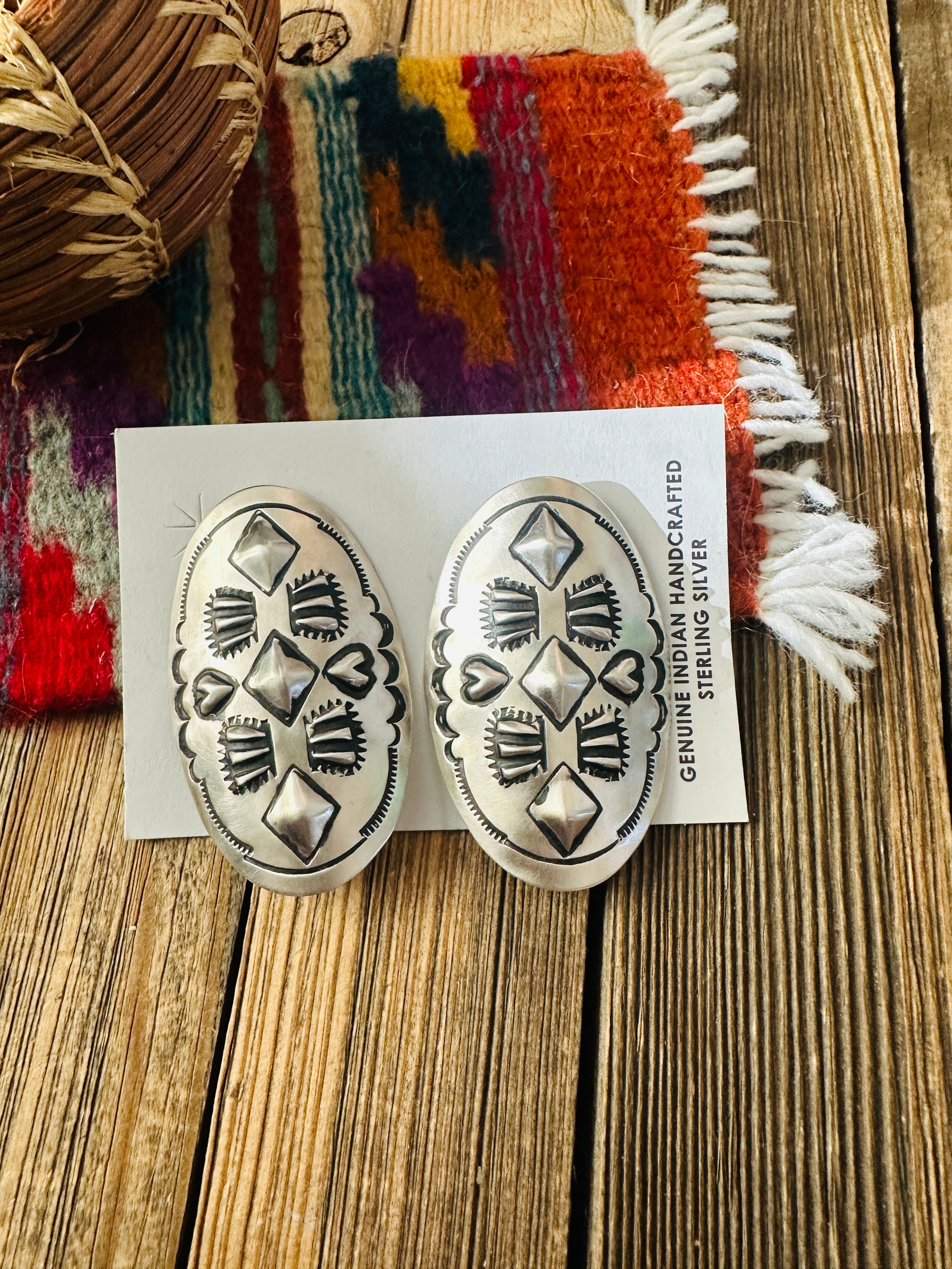 Handcrafted Sterling Silver Concho Post Earrings by Leander Tahe