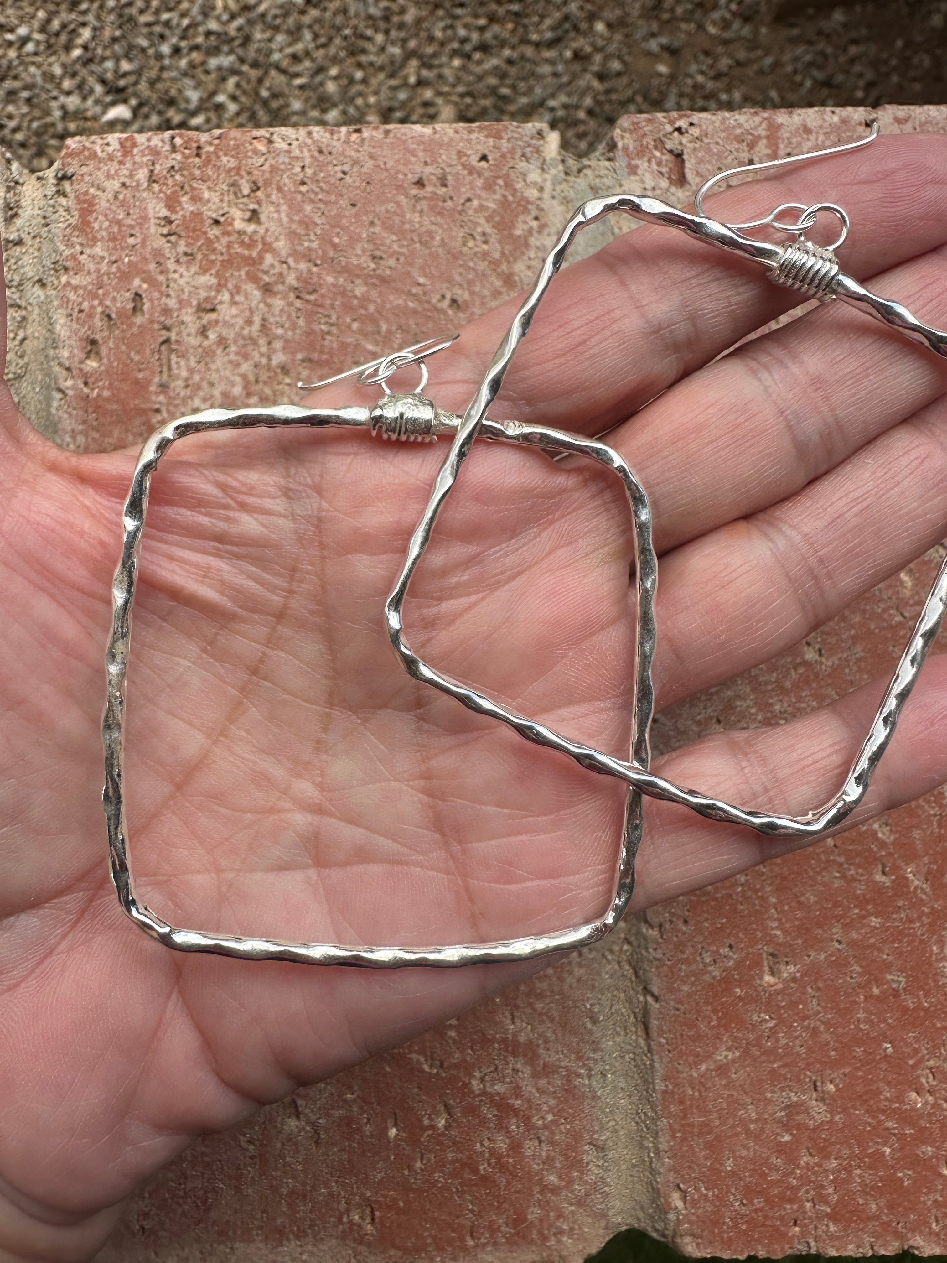 Handmade Sterling Silver Square Hoop Earrings