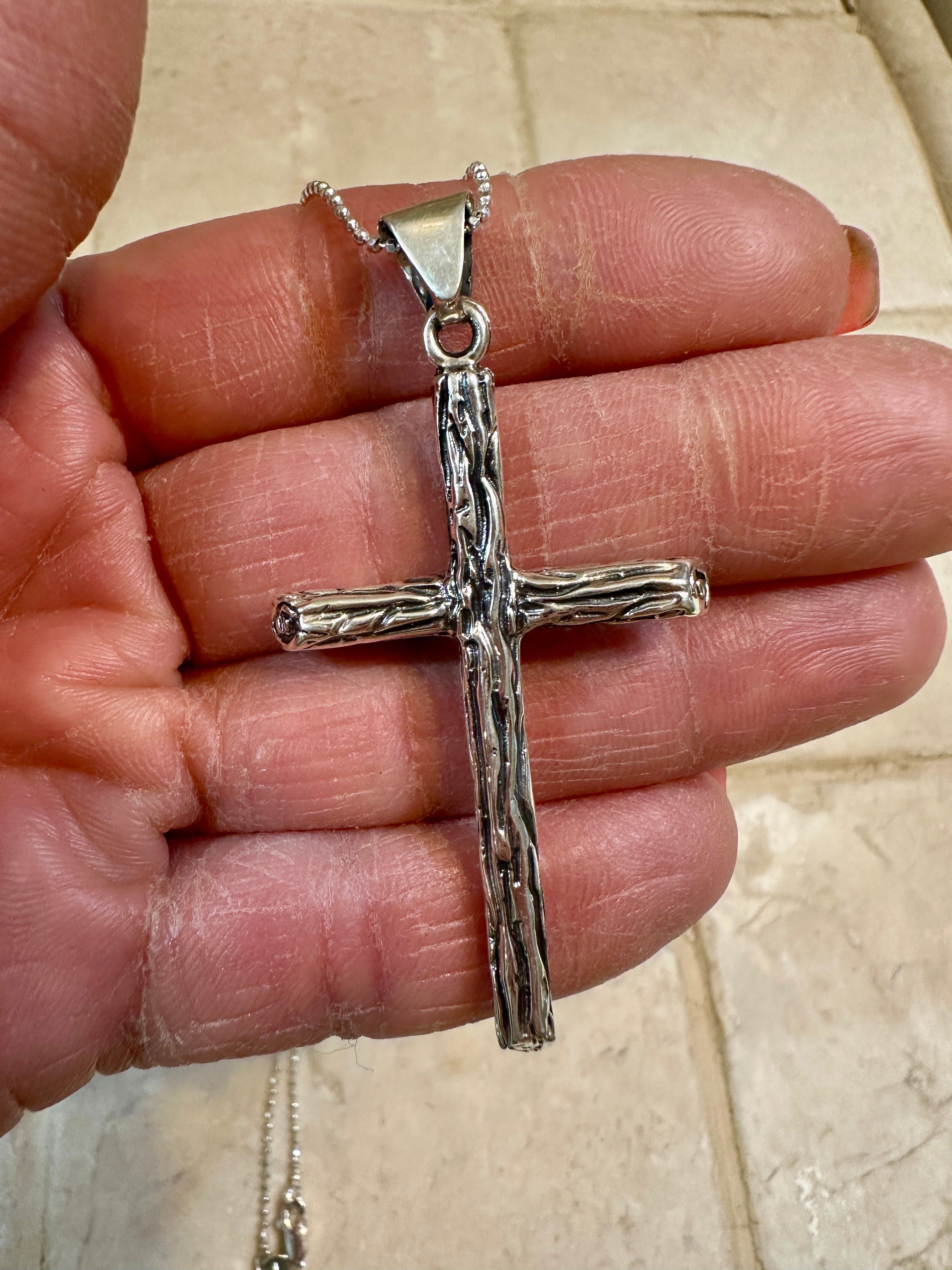 Wood Textured Cross Pendant Necklace