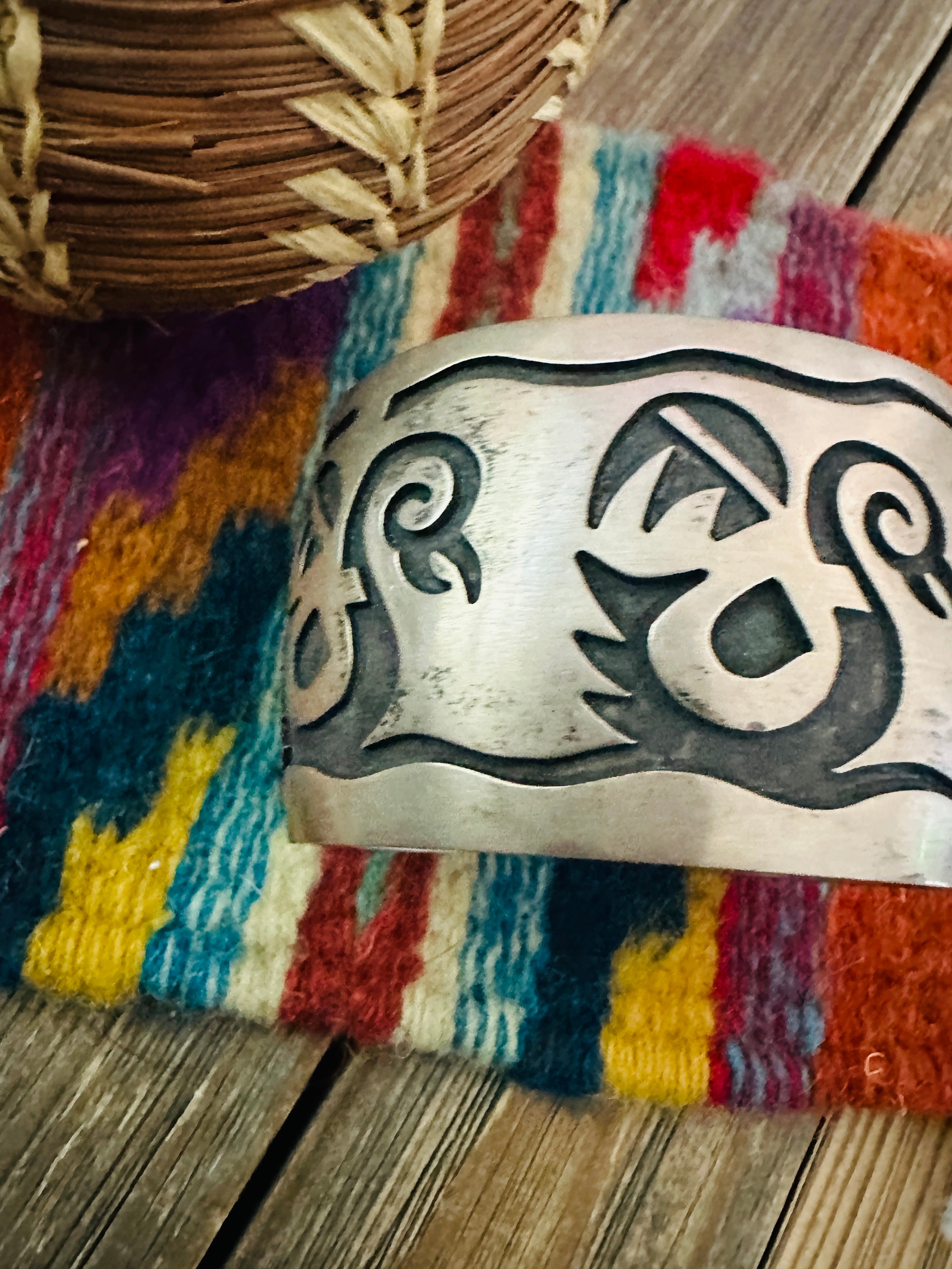Handcrafted Old Pawn Sterling Silver Overlay Cuff Bracelet