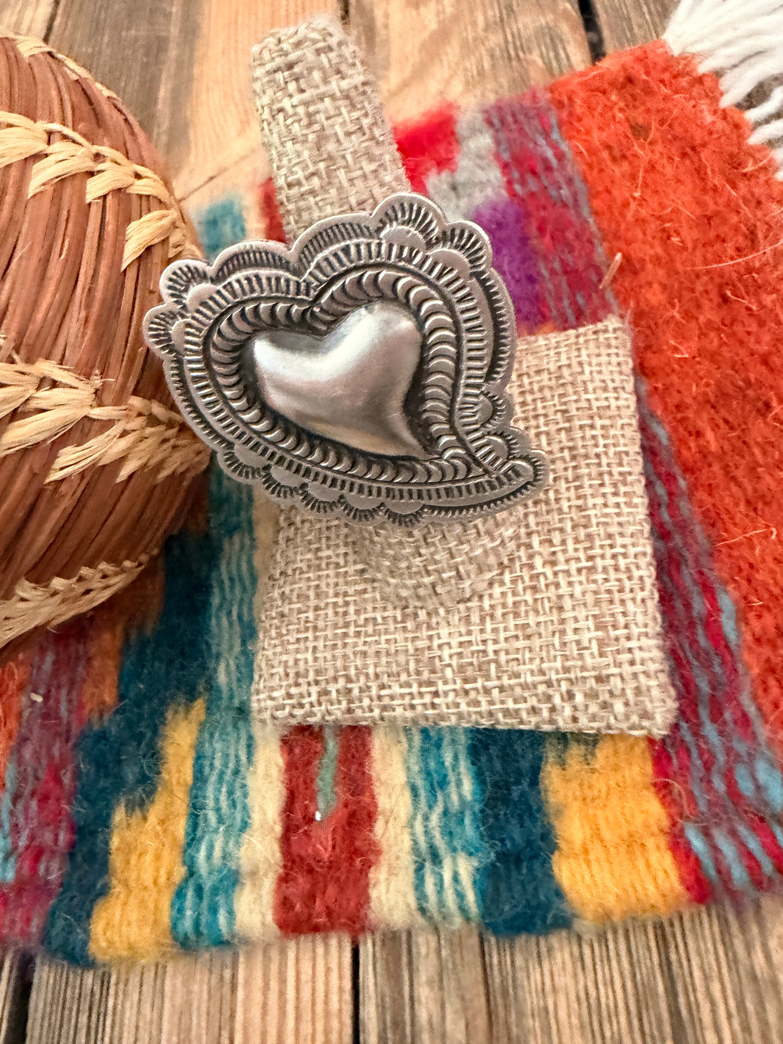 Handcrafted Sterling Silver Adjustable Heart Concho Ring by Leander Tahe