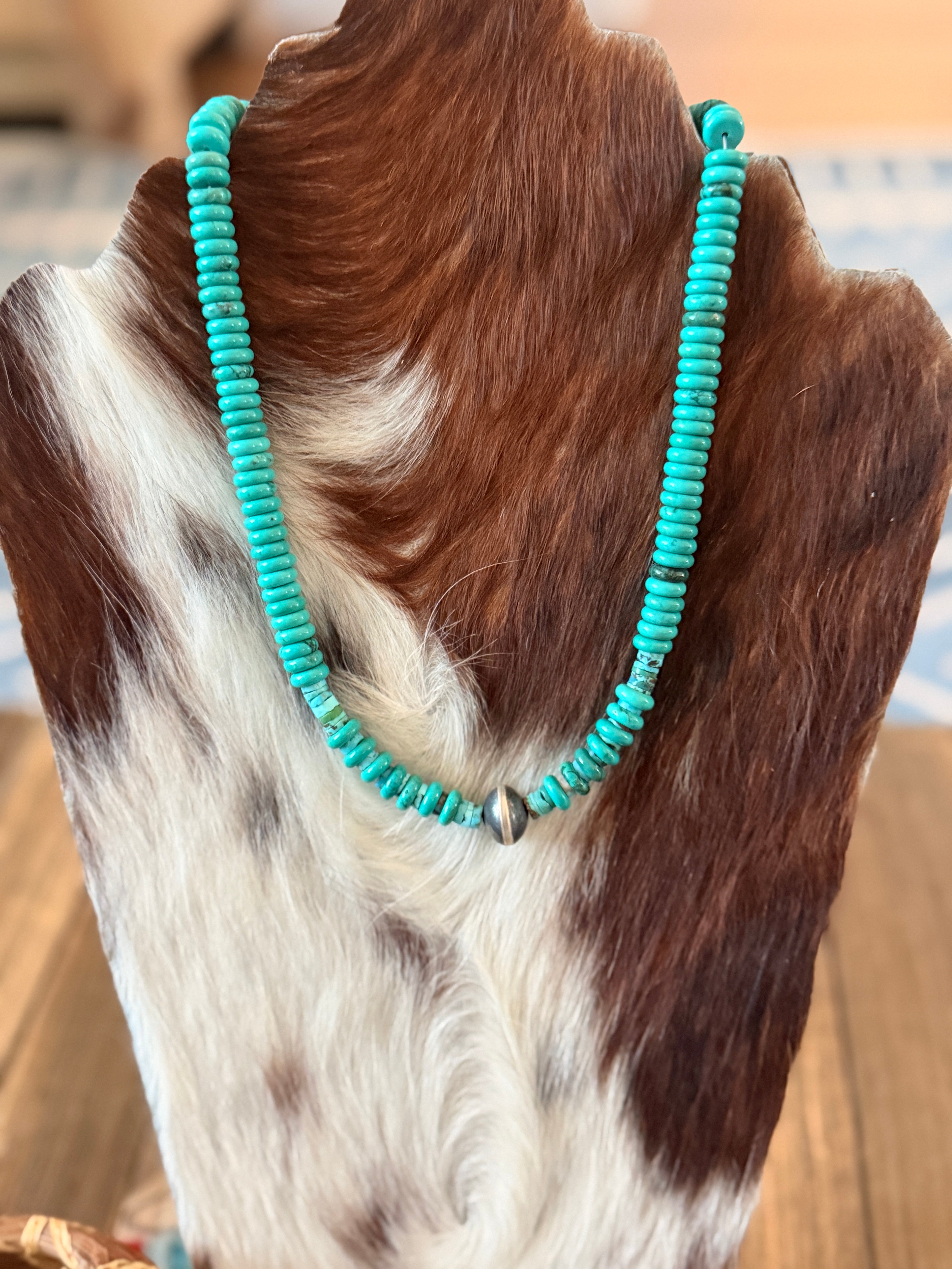 Handcrafted Turquoise & Sterling Silver Beaded 16” Necklace