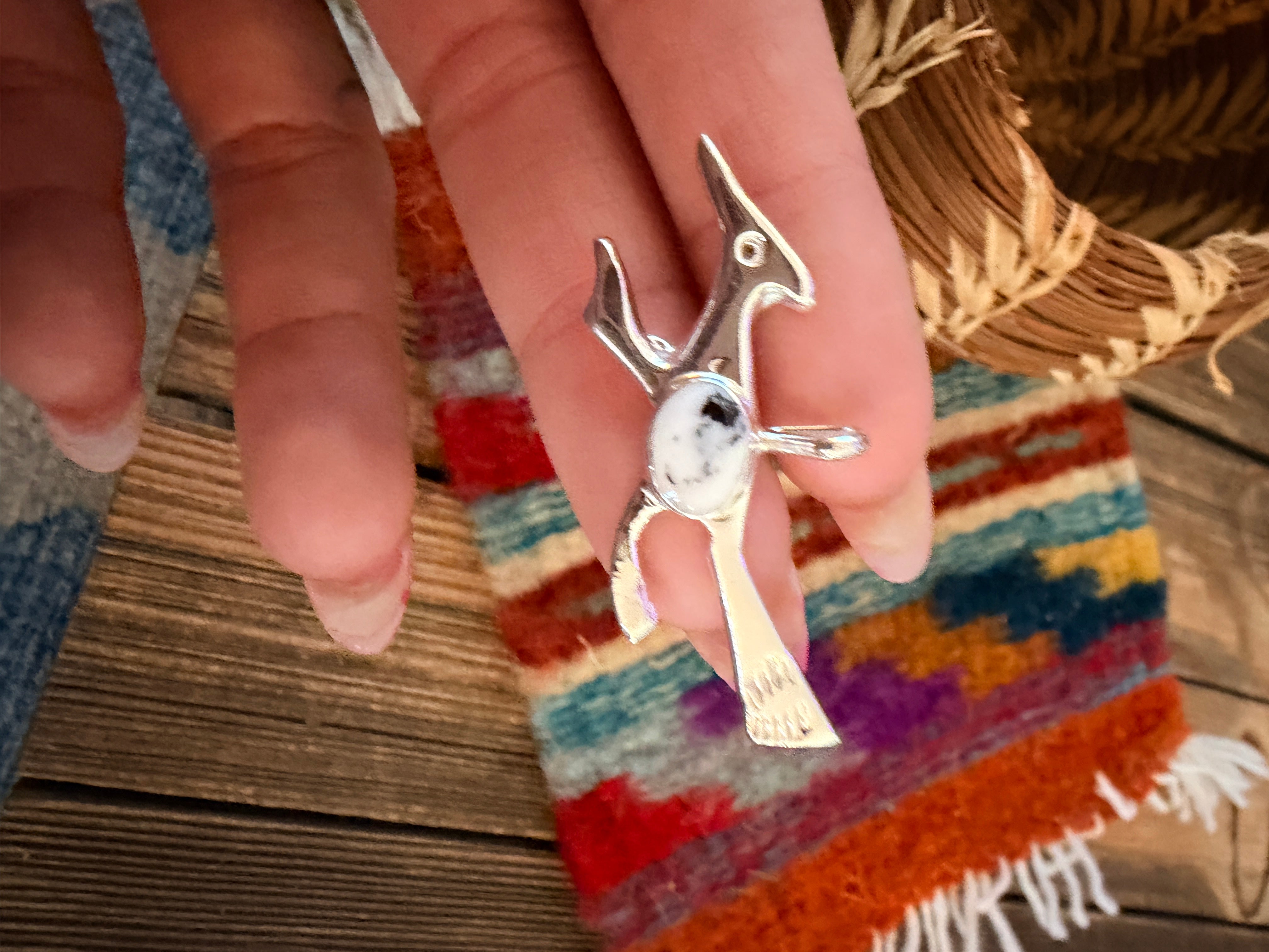 Handcrafted Sterling Silver & White Buffalo Road Runner Pendant by Joseph Martinez
