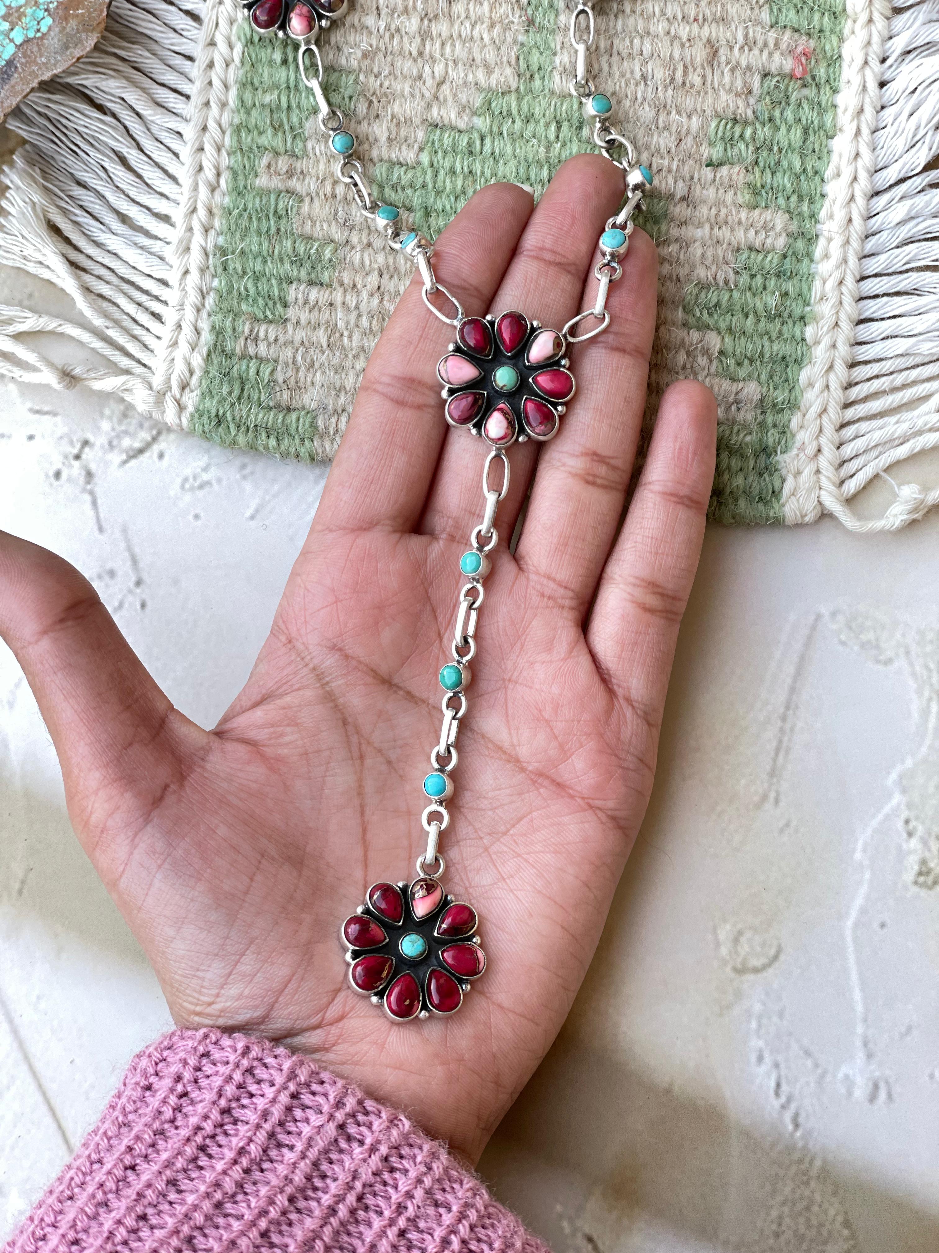 Handmade Sterling Silver Turquoise MULTI STONE Lariat Necklace