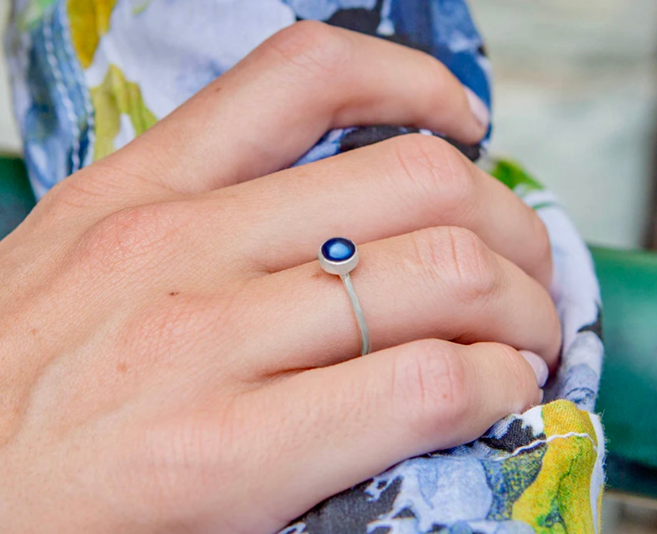 Petite Black Pearl Sterling Silver Ring