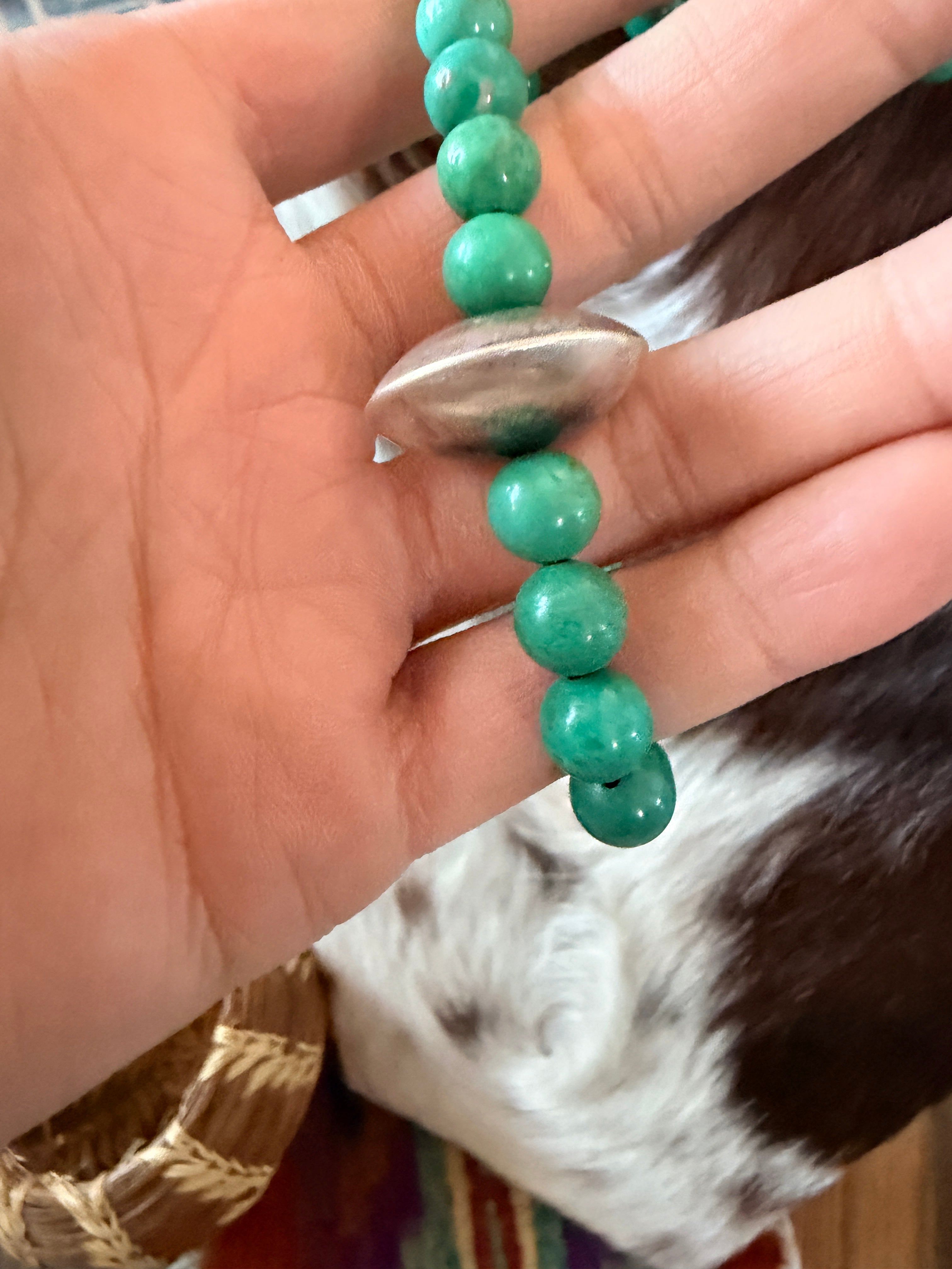 Handcrafted Turquoise & Sterling Silver Beaded 16” Necklace