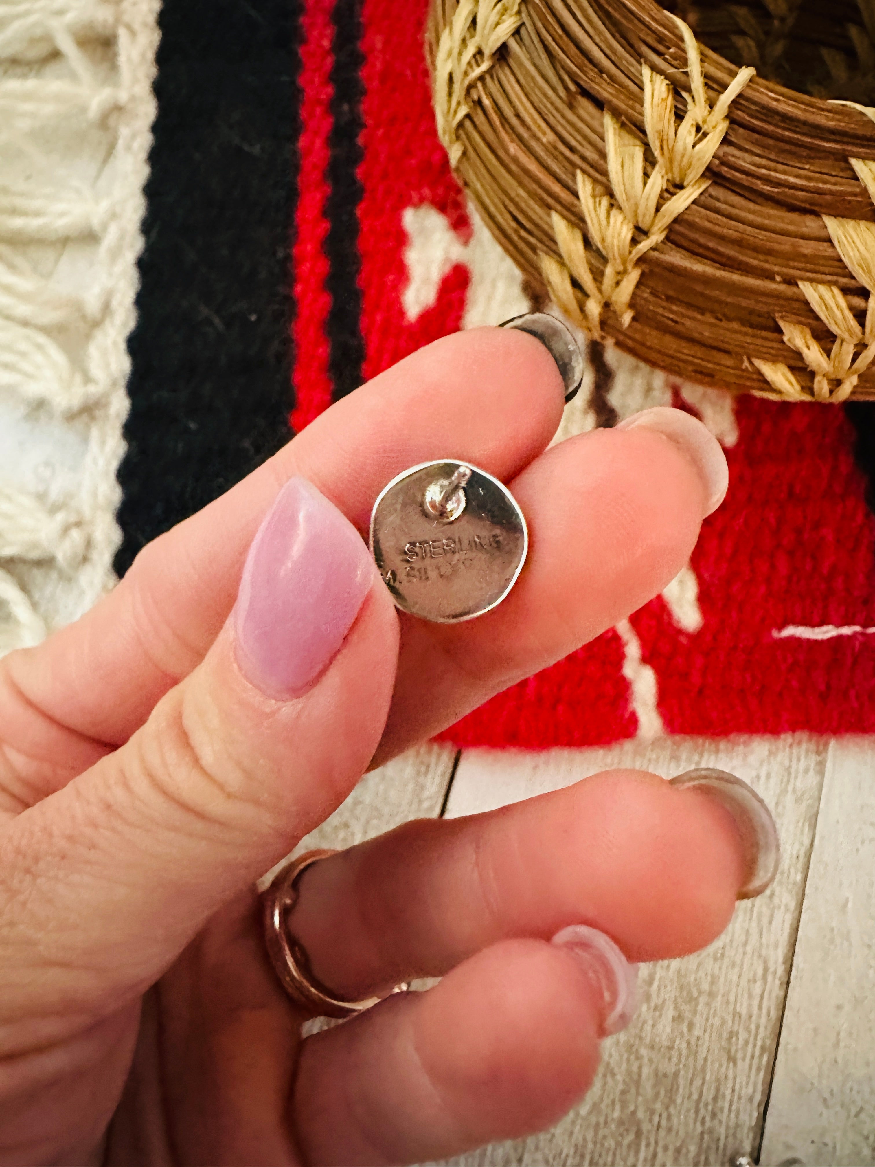Handcrafted Green Turquoise and Sterling Silver Stud Earrings